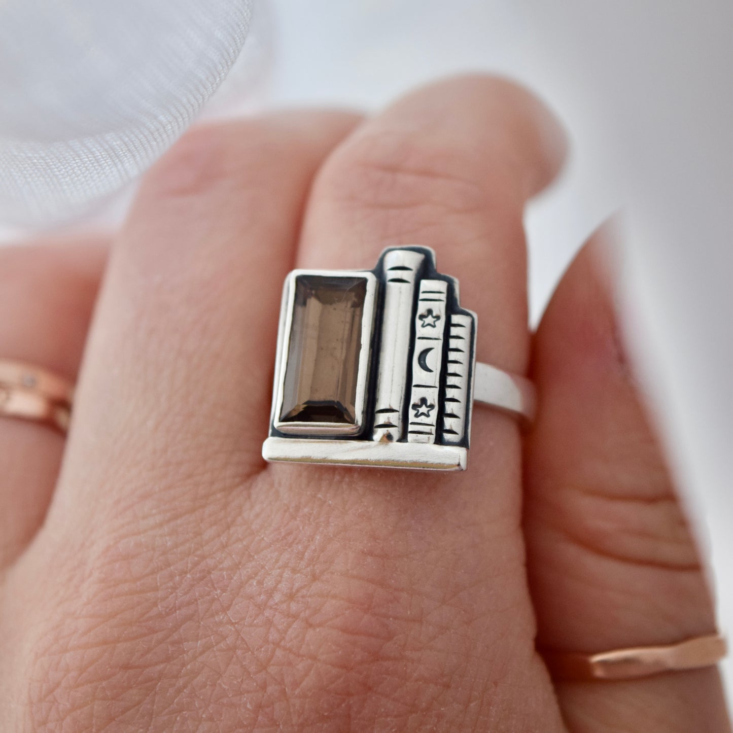 Bookshelf Ring with Smokey Quartz size 8.5