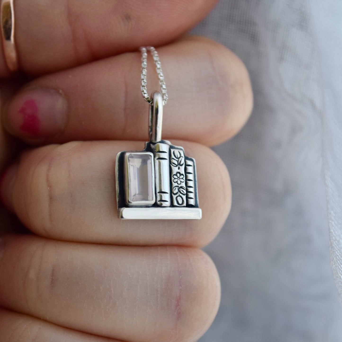 Bookshelf Necklace with Rose Quartz