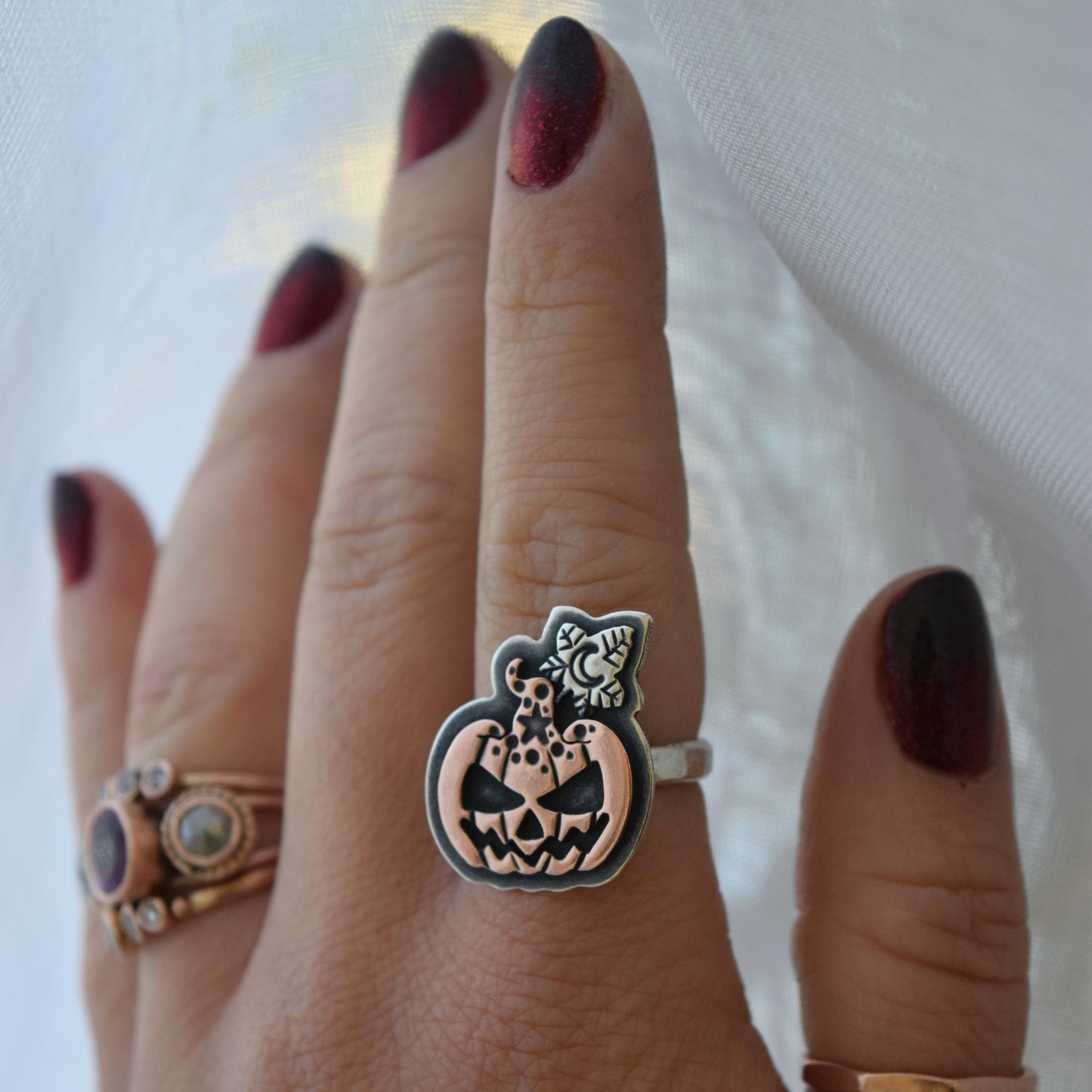 Enchanted Pumpkin Head ring with Copper size 6
