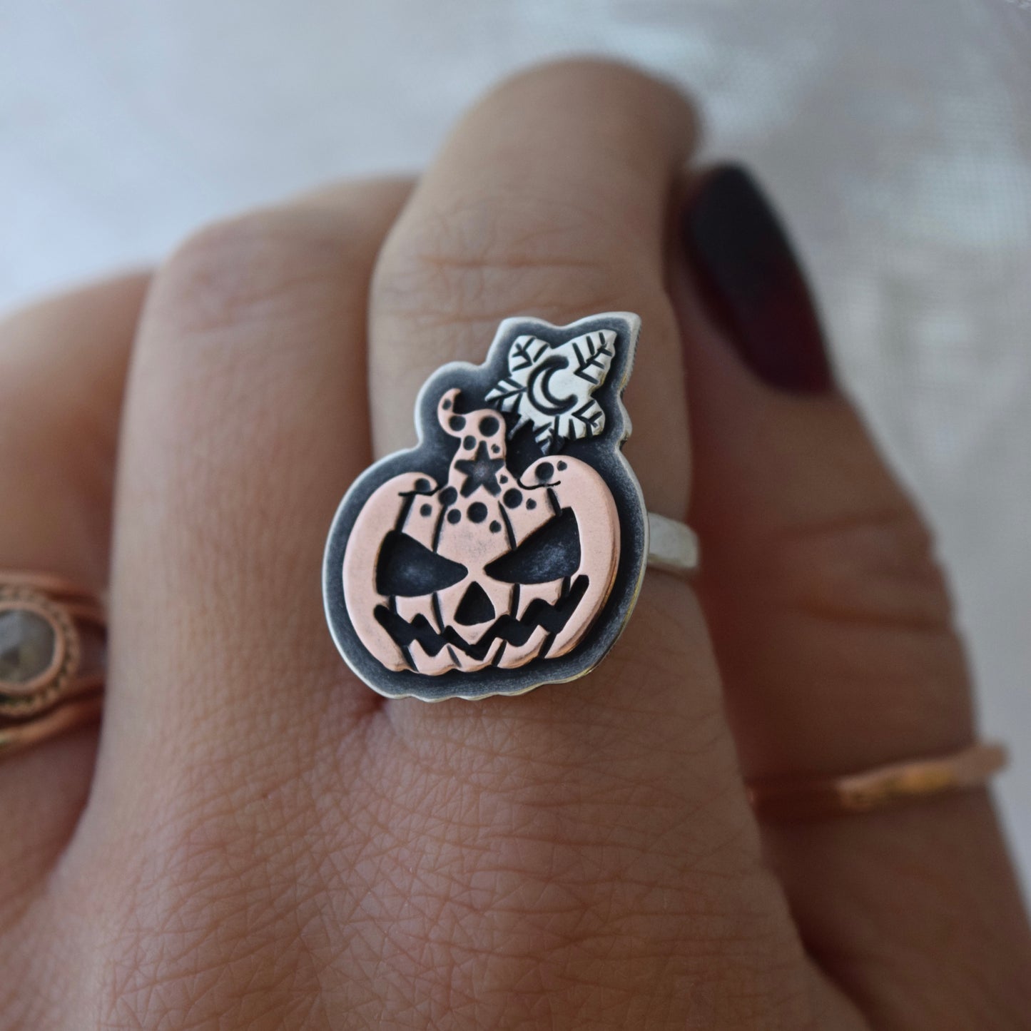 Enchanted Pumpkin Head ring with Copper size 6