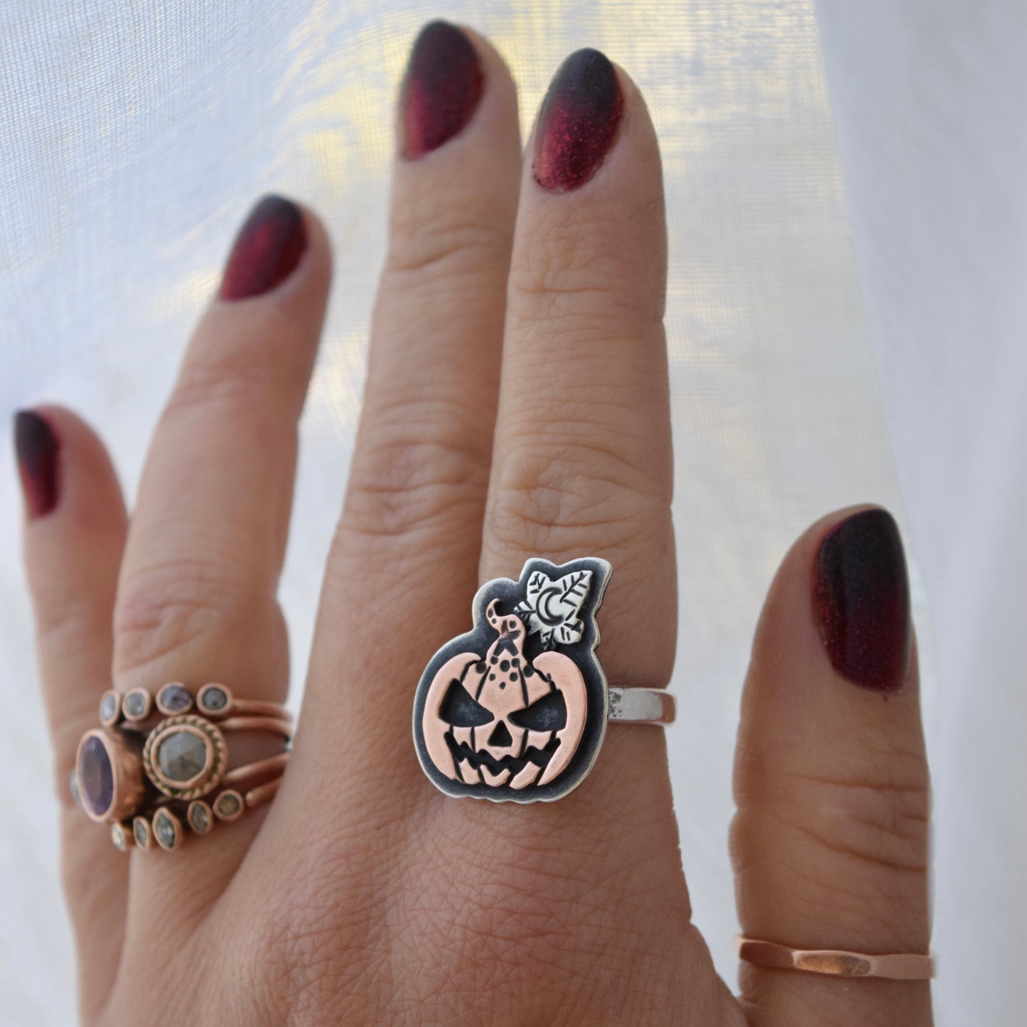 Enchanted Pumpkin Head ring with Copper size 7