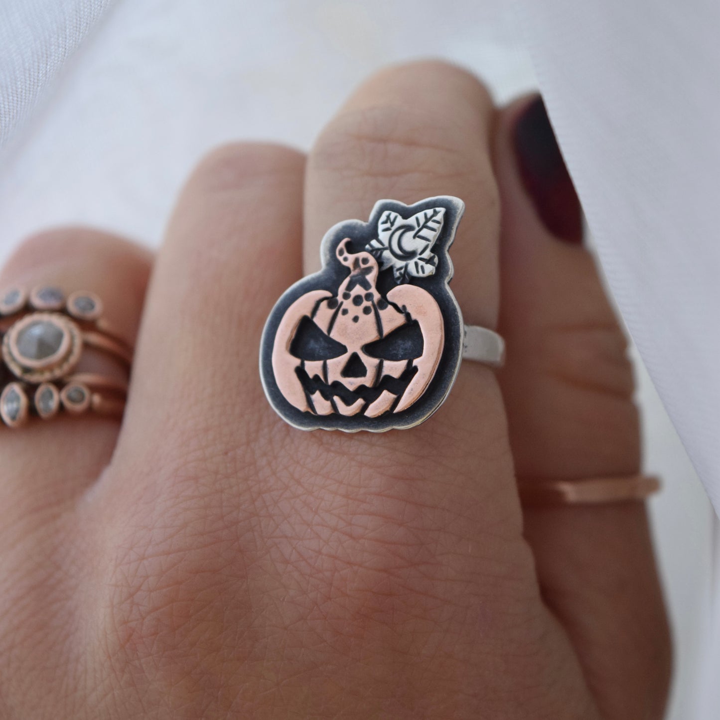 Enchanted Pumpkin Head ring with Copper size 7