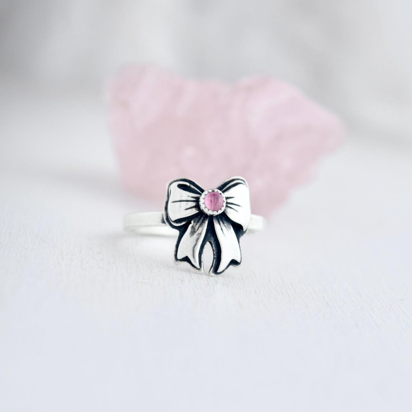 Pink Tourmaline Bow Ring size 6