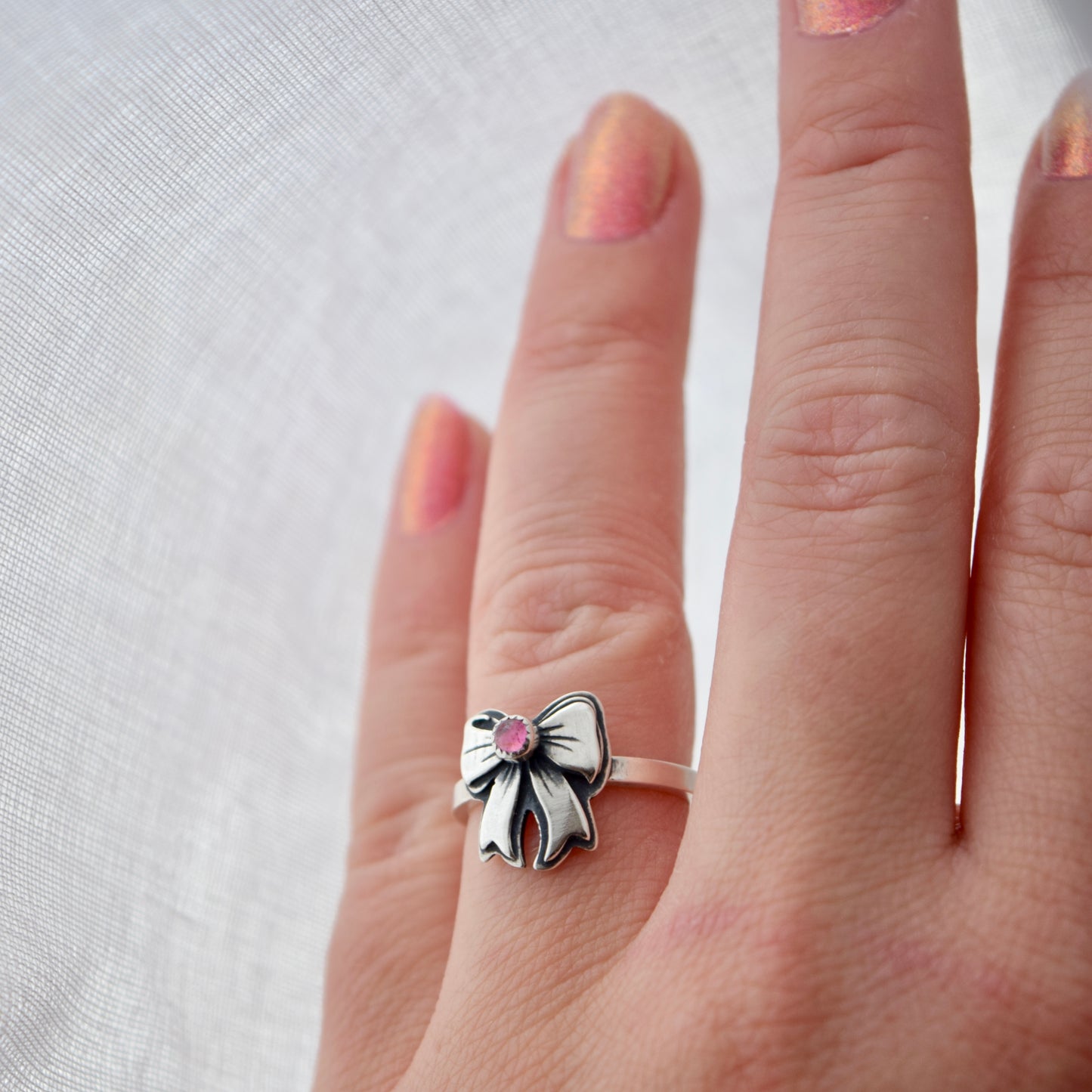 Pink Tourmaline Bow Ring size 6