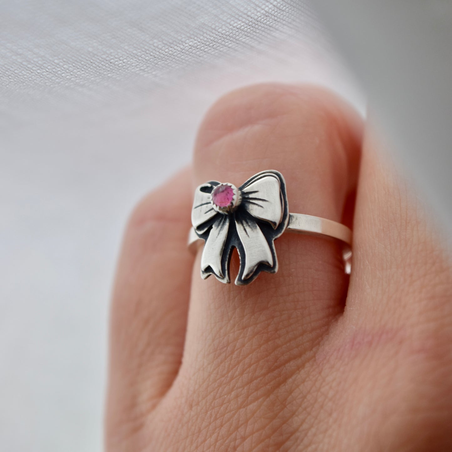 Pink Tourmaline Bow Ring size 6