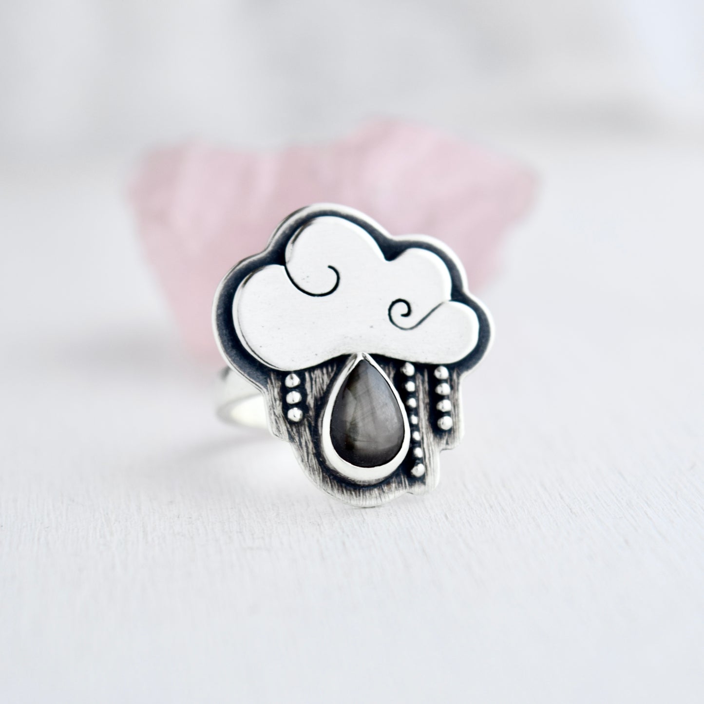 Little Dark Cloud Ring with Black Star Sapphire size 6.5