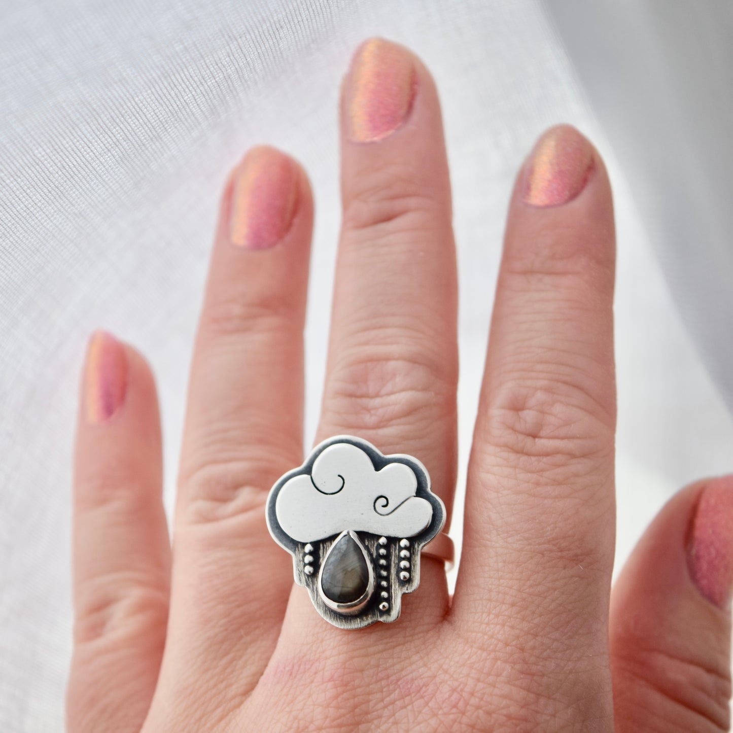 Little Dark Cloud Ring with Black Star Sapphire size 6.5