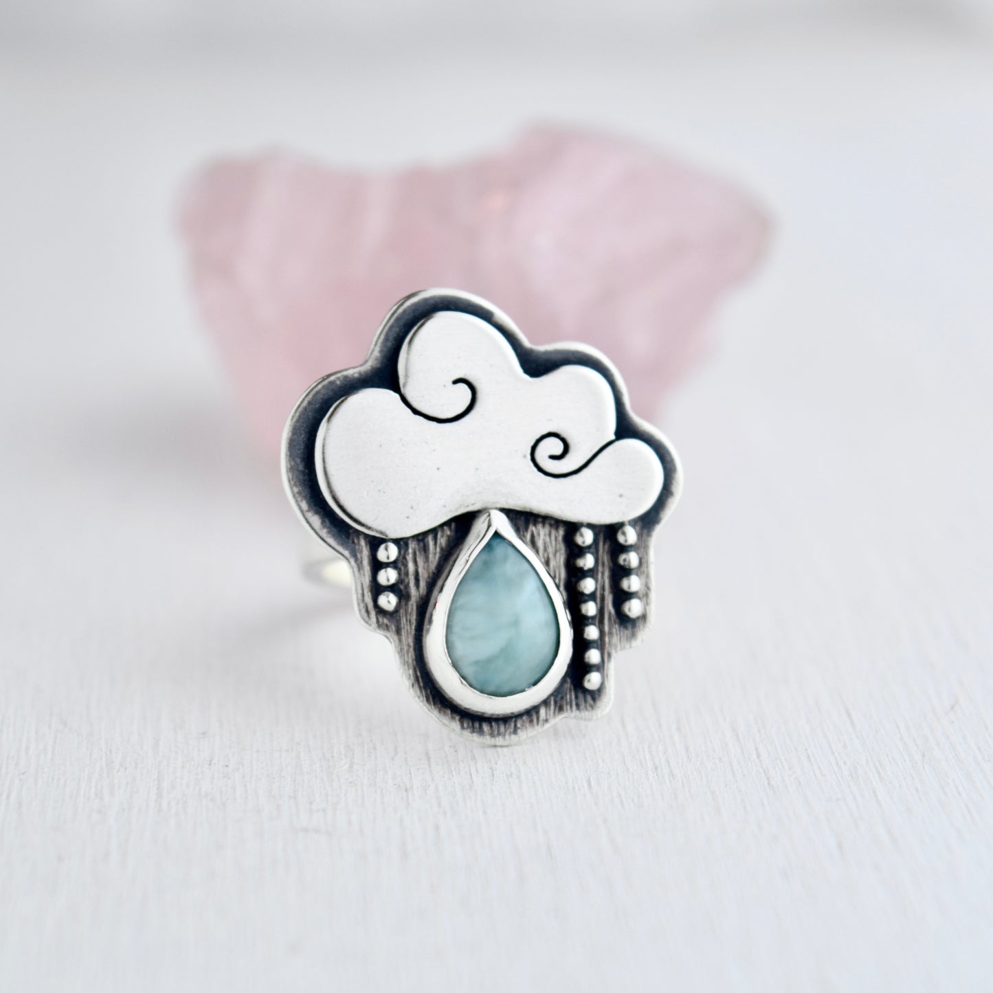 Little Dark Cloud Ring with Larimar Size 7.25