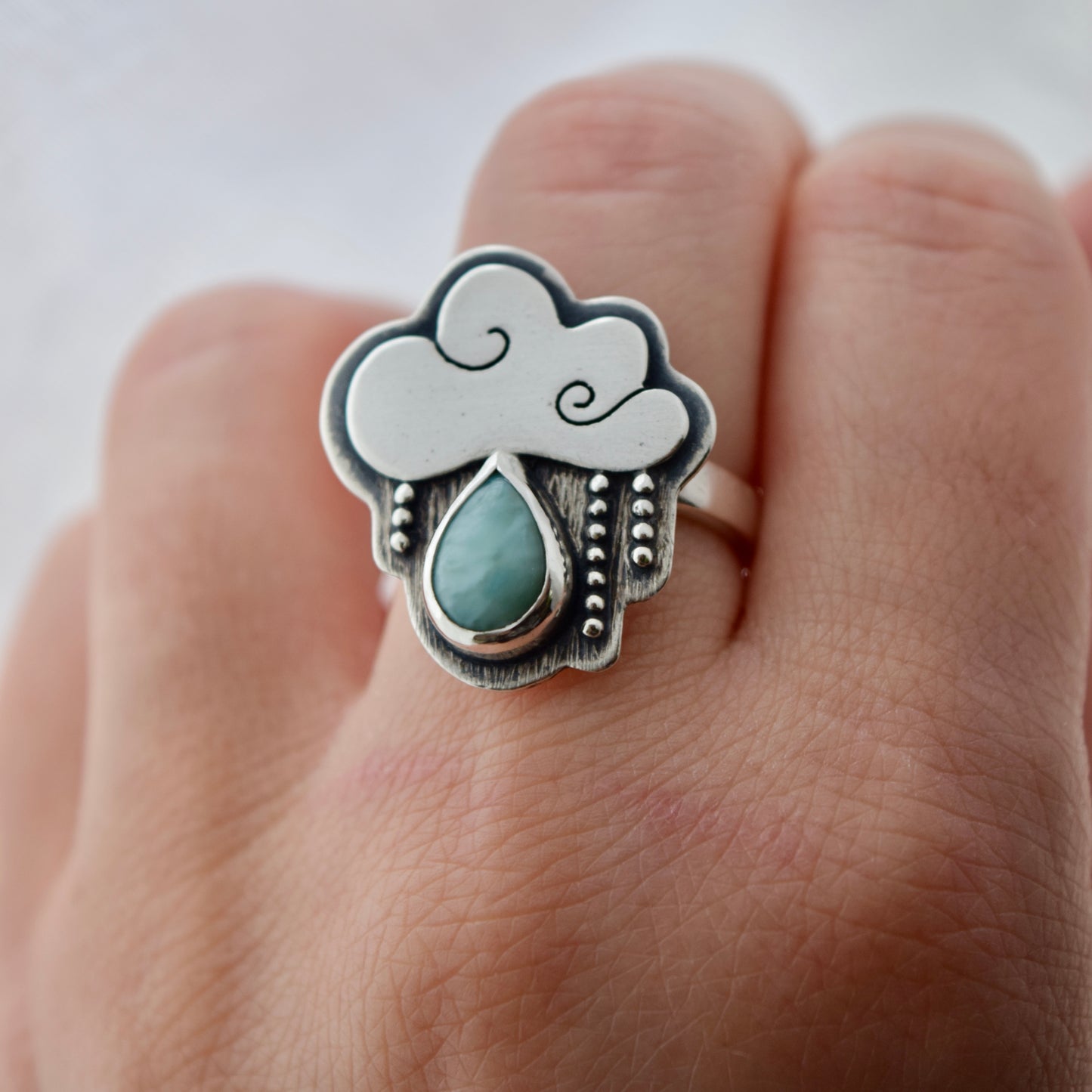 Little Dark Cloud Ring with Larimar Size 7.25