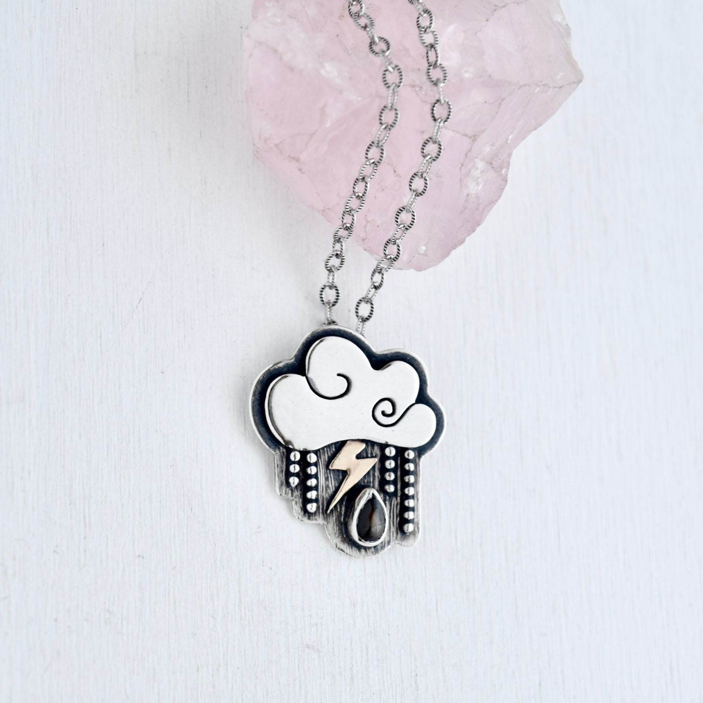 Stormy Little Dark Cloud Necklace with Black Star Sapphire and Gold Fill