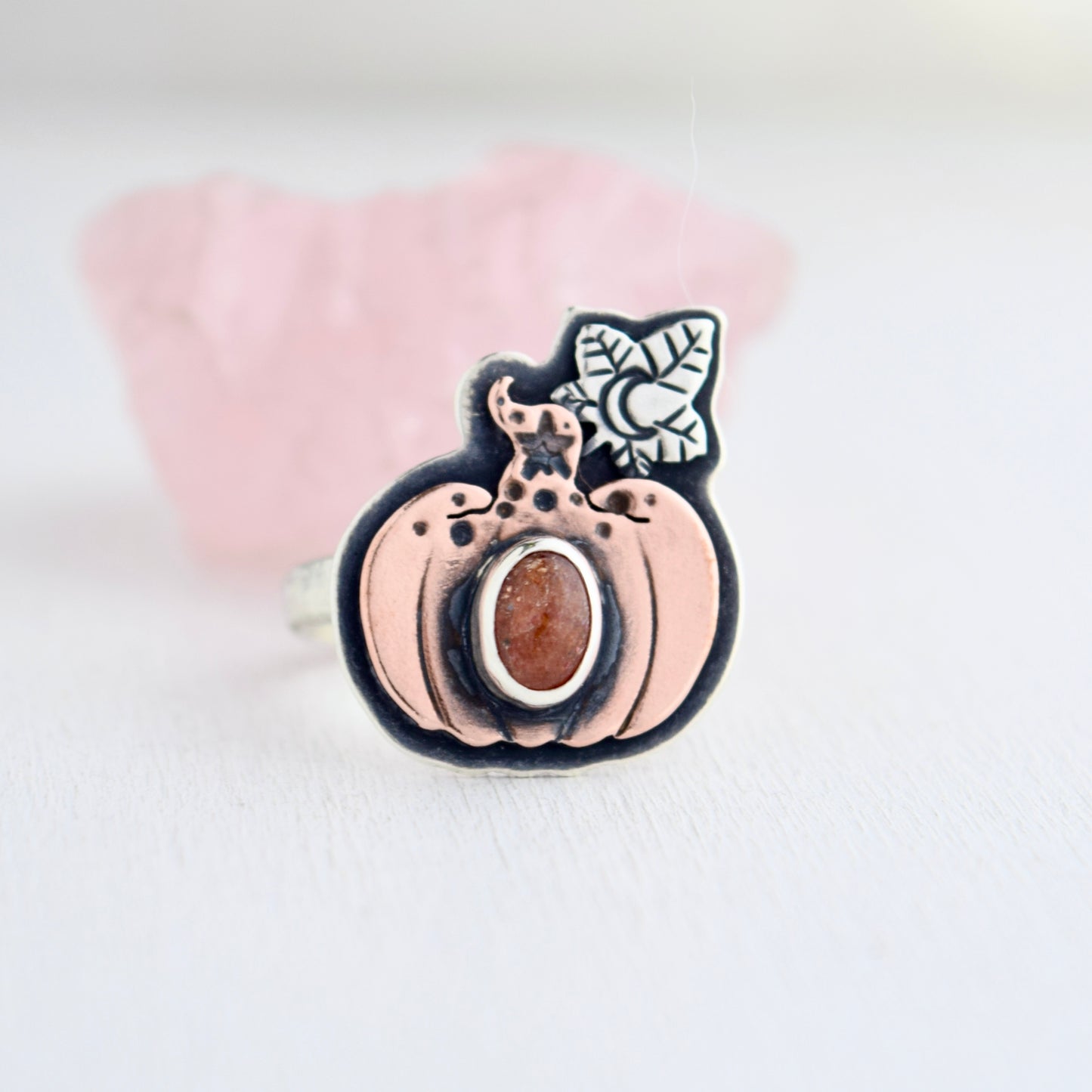 Enchanted Pumpkin ring with Copper and Sunstone size 8