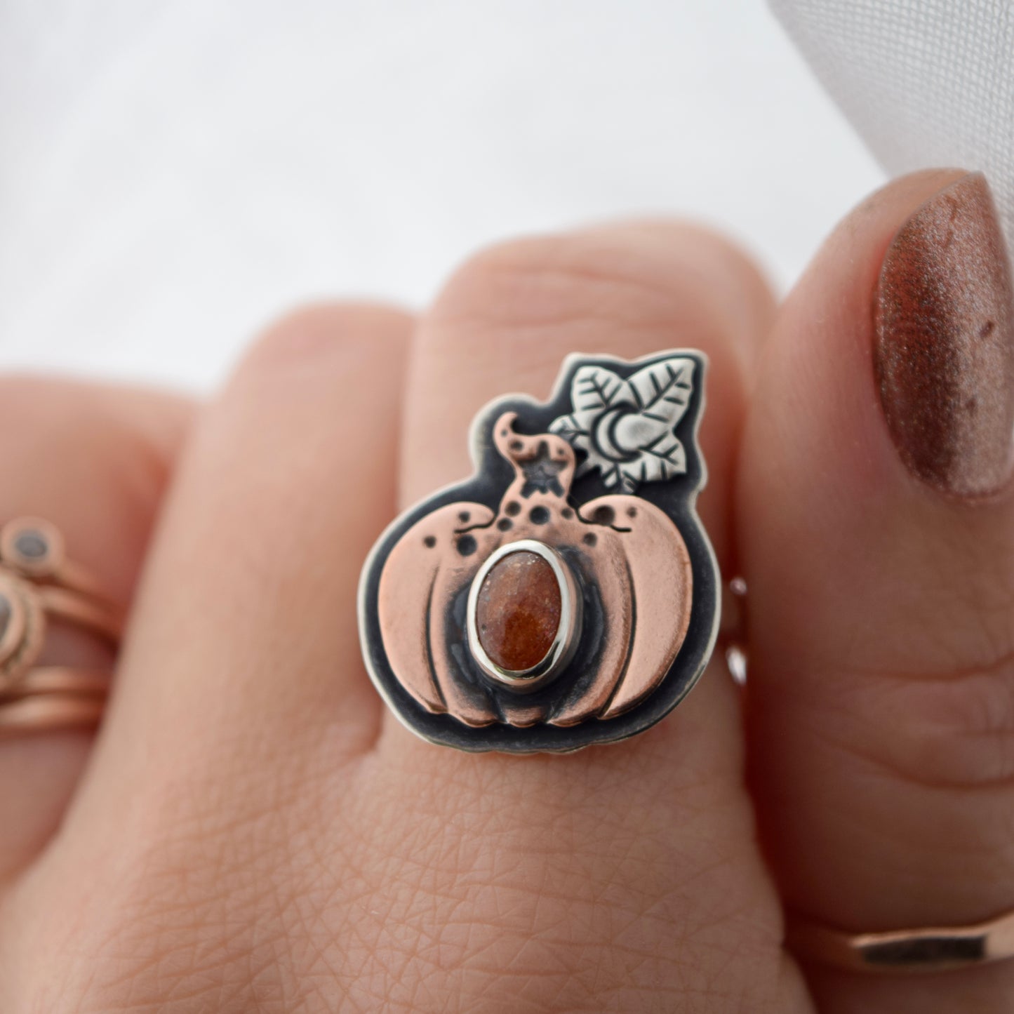 Enchanted Pumpkin ring with Copper and Sunstone size 8