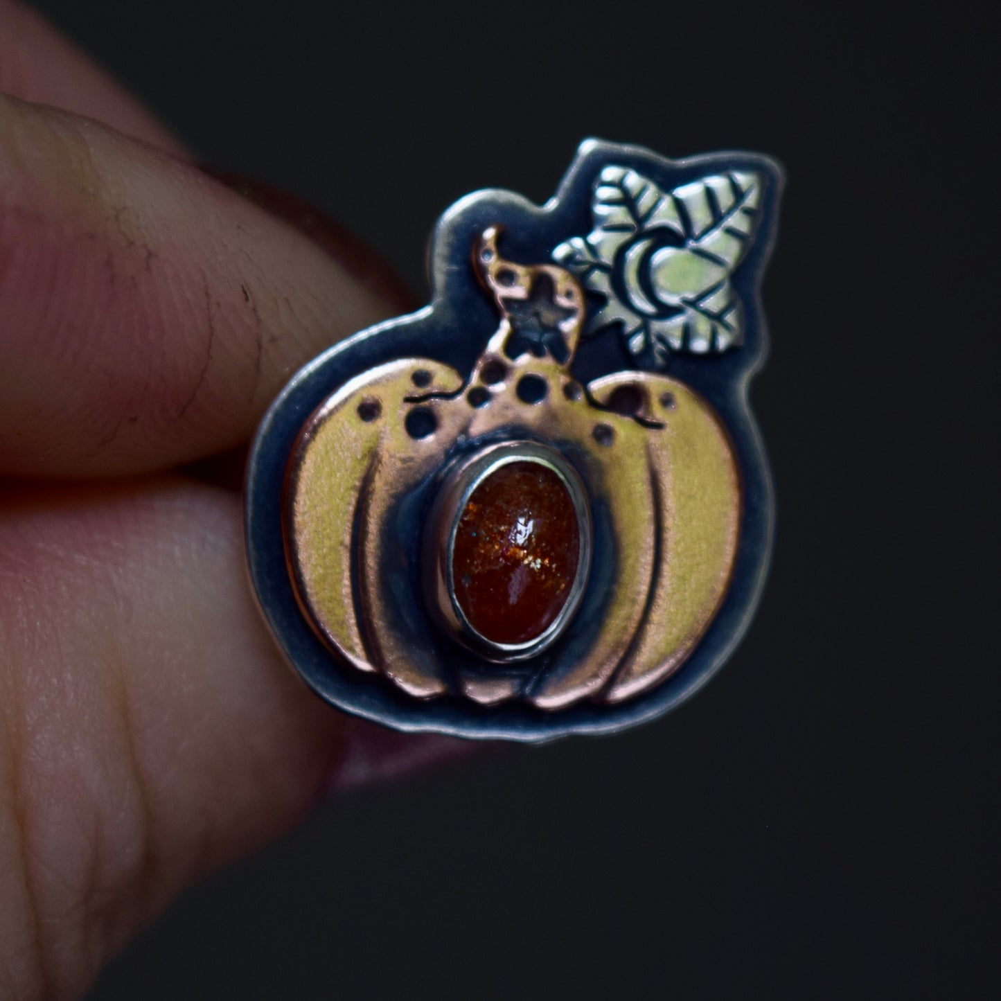 Enchanted Pumpkin ring with Copper and Sunstone size 8