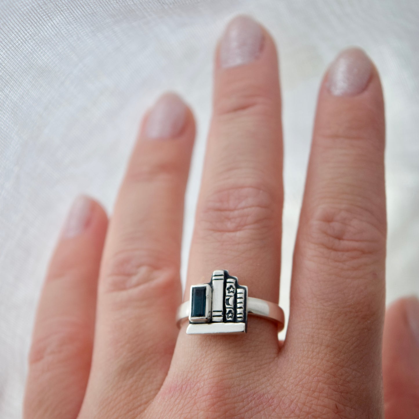 Bookshelf Ring with London Blue Topaz Size 7.5