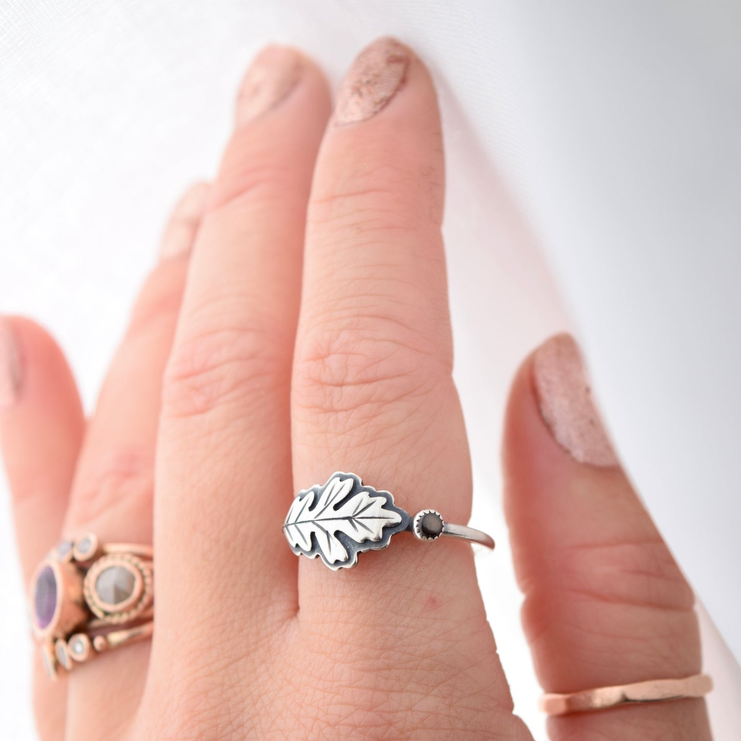 *Made to order* Oak Leaf Ring with Black Star Sapphire