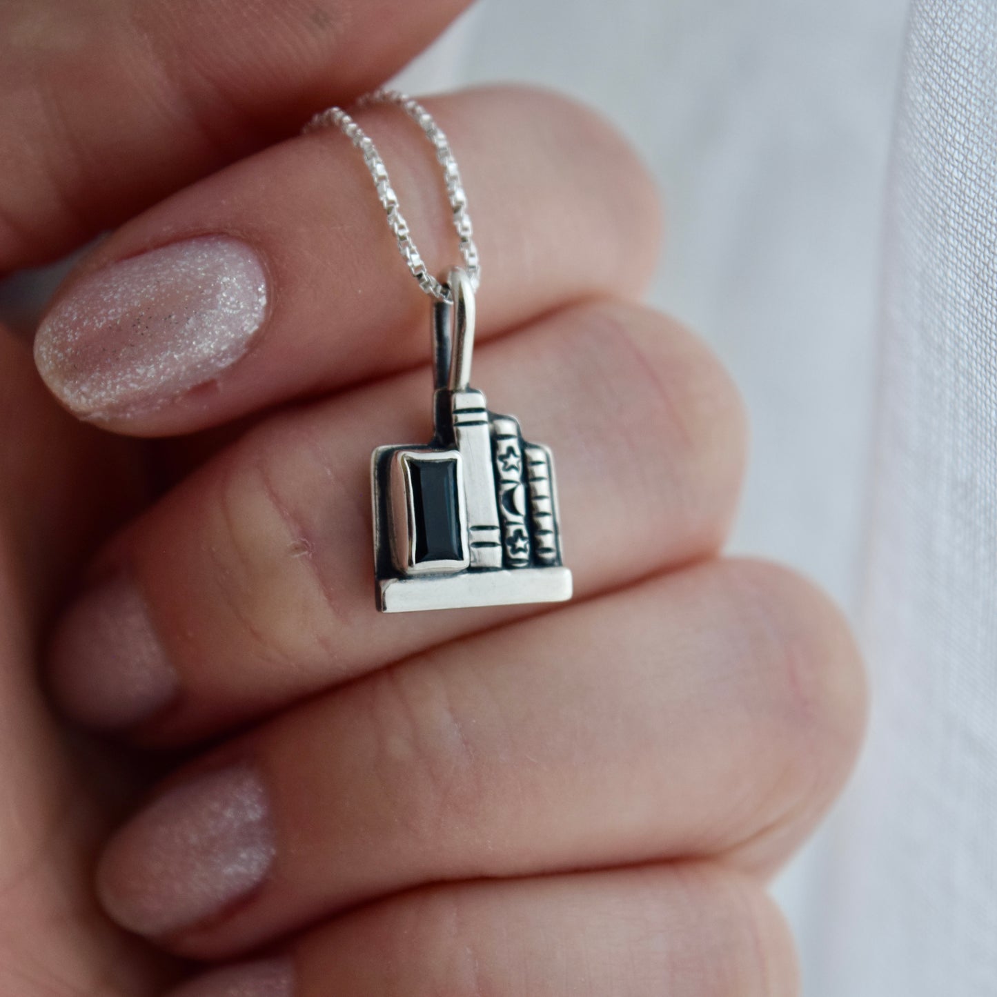 Bookshelf Necklace with London Blue Topaz