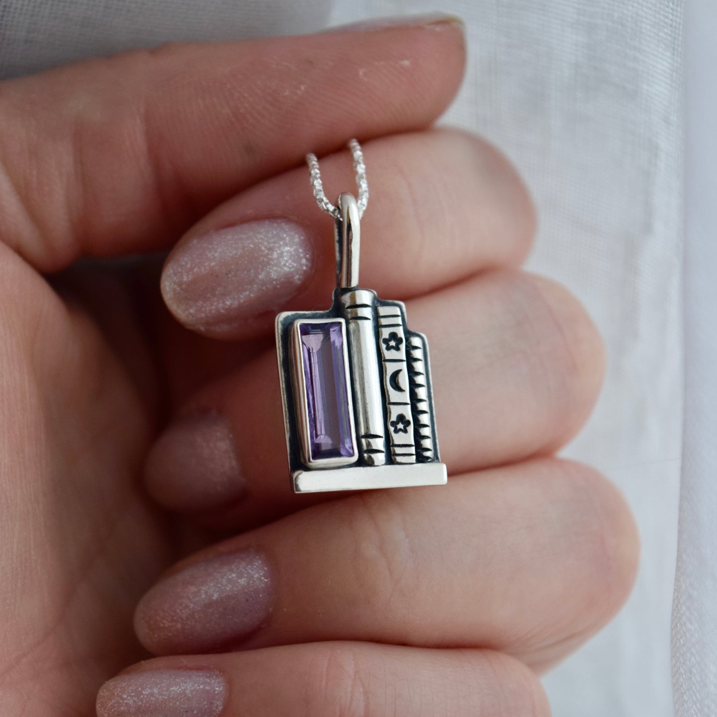 Bookshelf Necklace with Amethyst