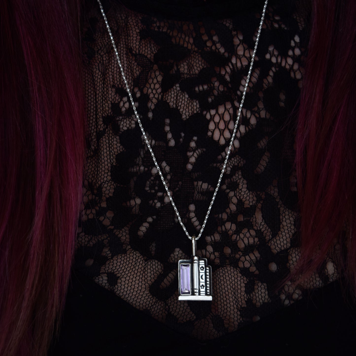 Bookshelf Necklace with Amethyst