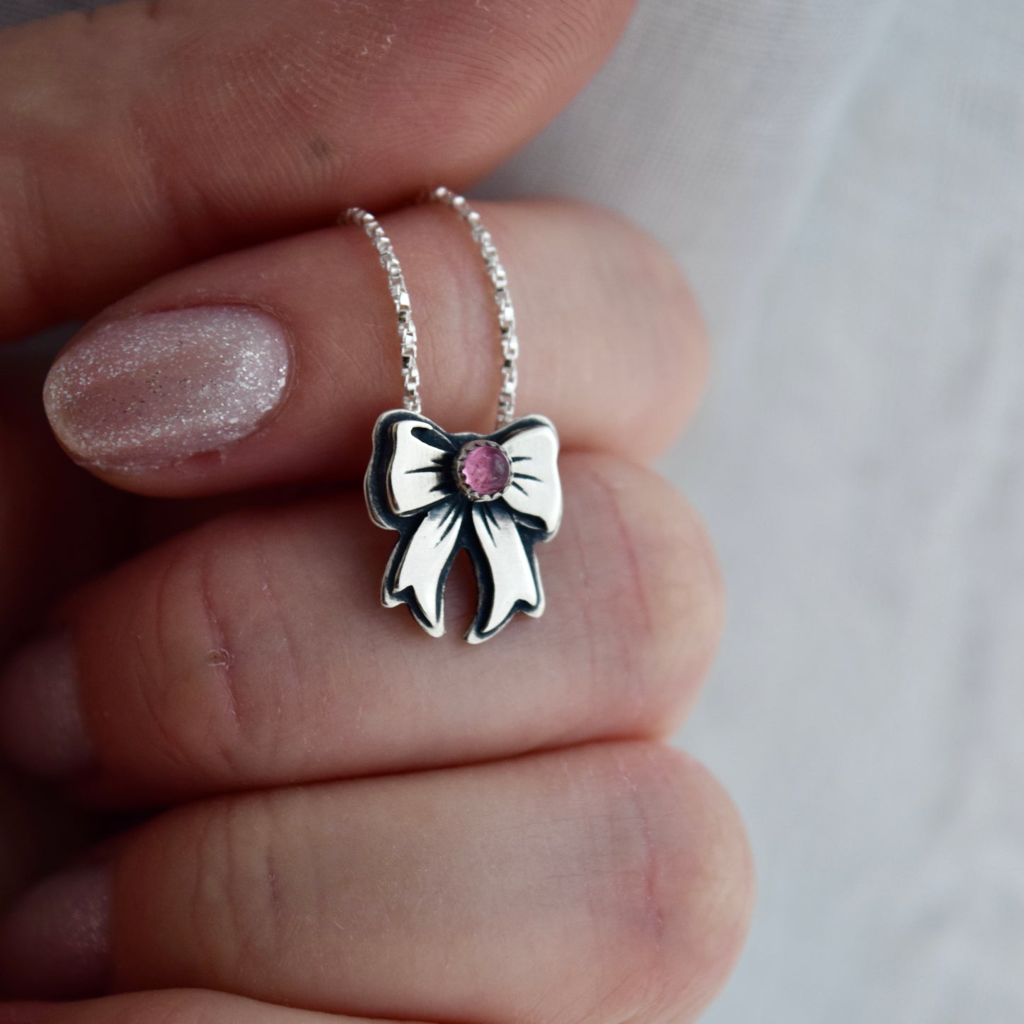 Pink Tourmaline Bow Necklace