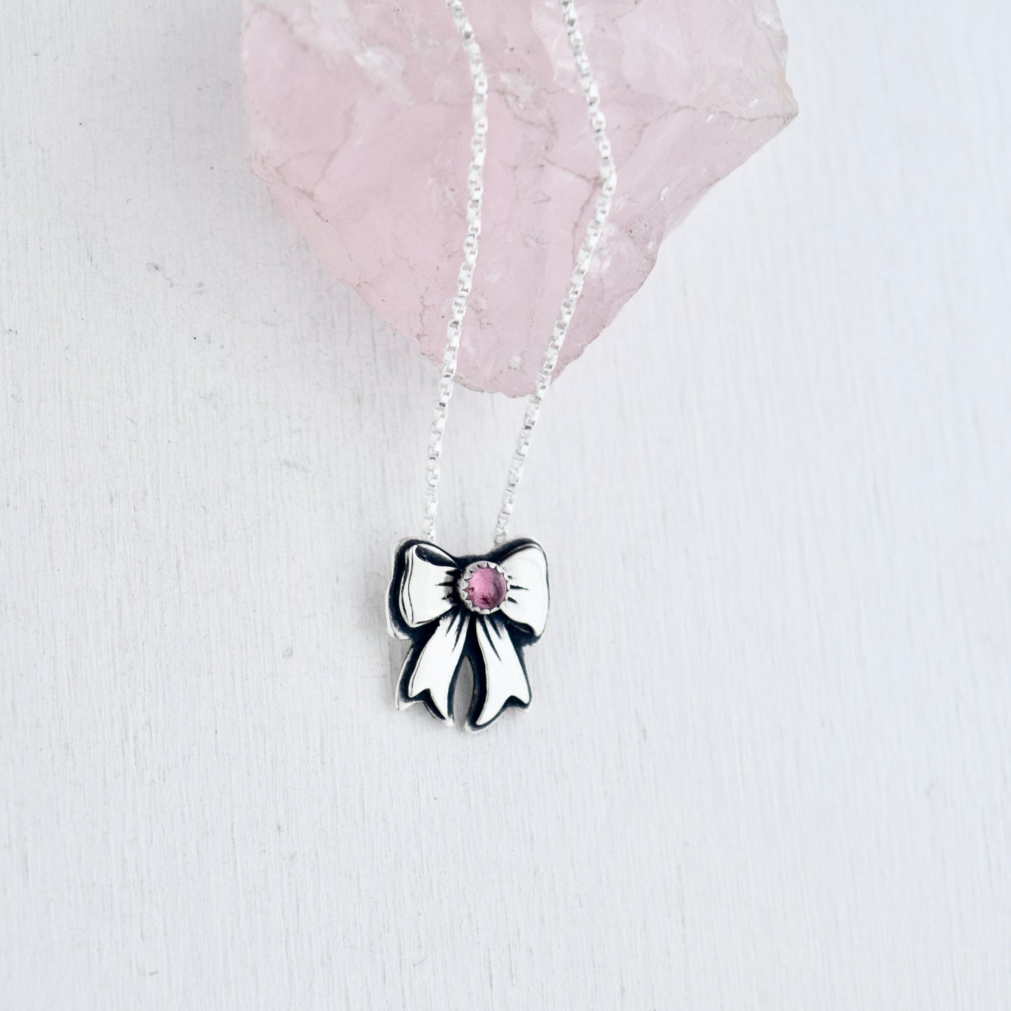 Pink Tourmaline Bow Necklace