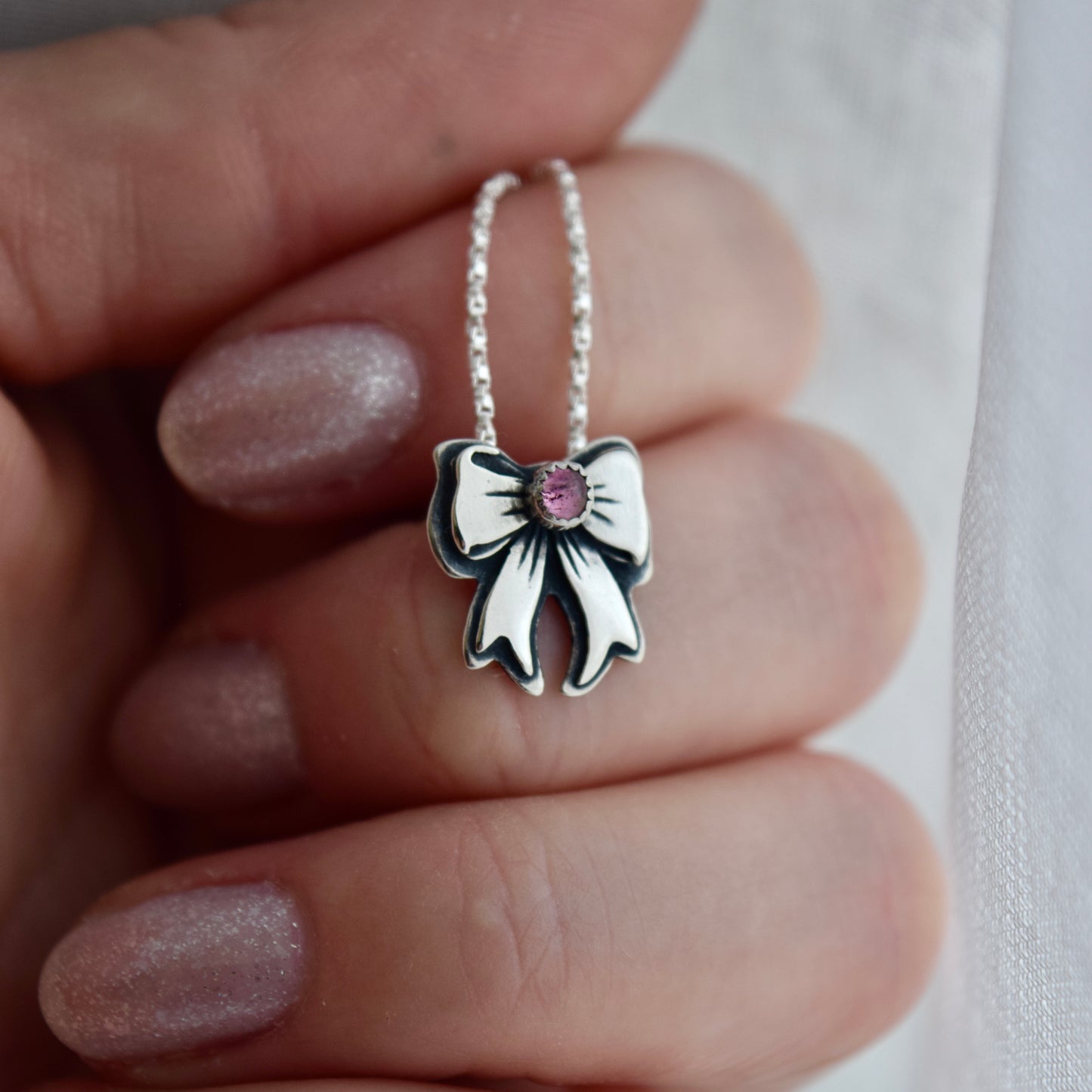 Pink Tourmaline Bow Necklace