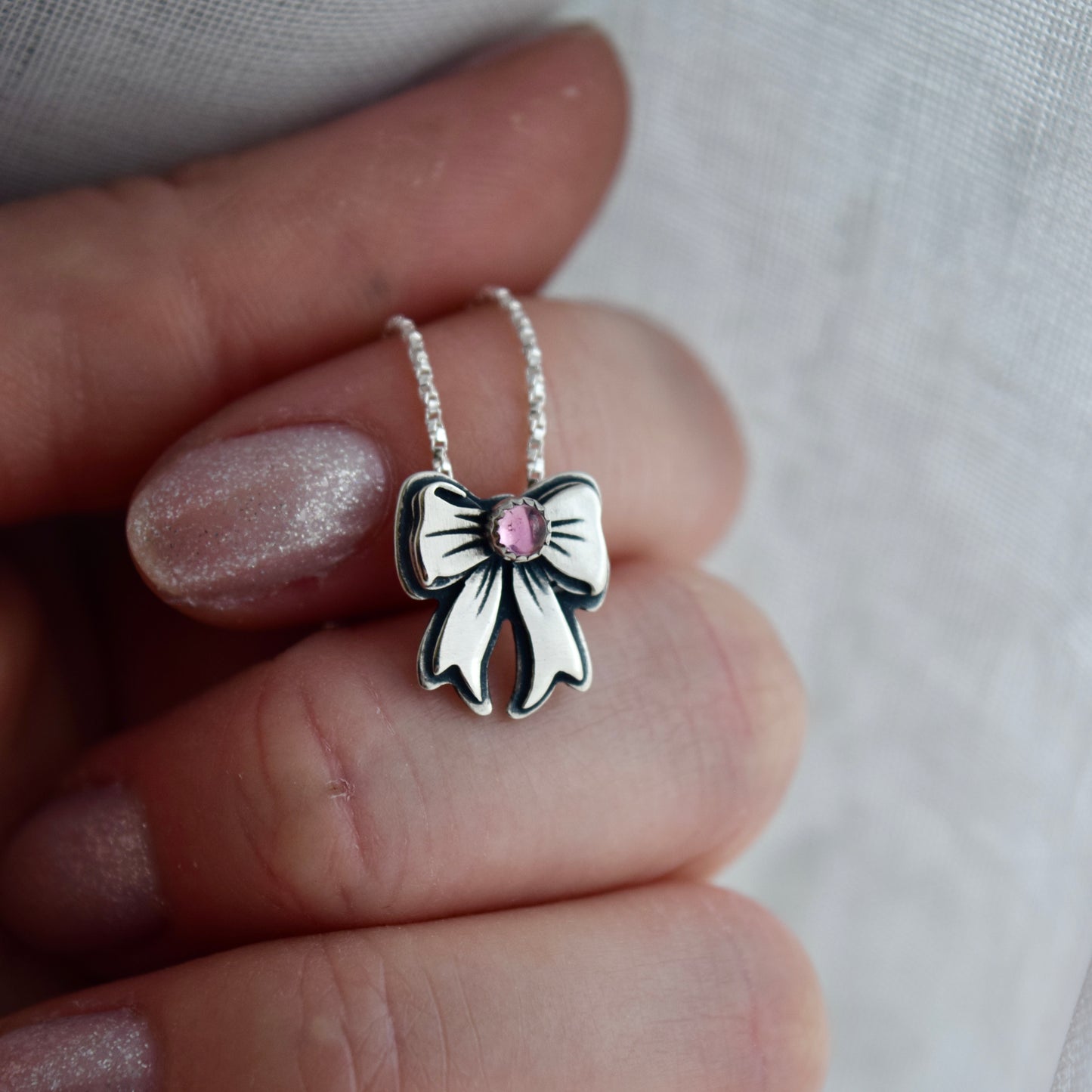 Pink Tourmaline Bow Necklace