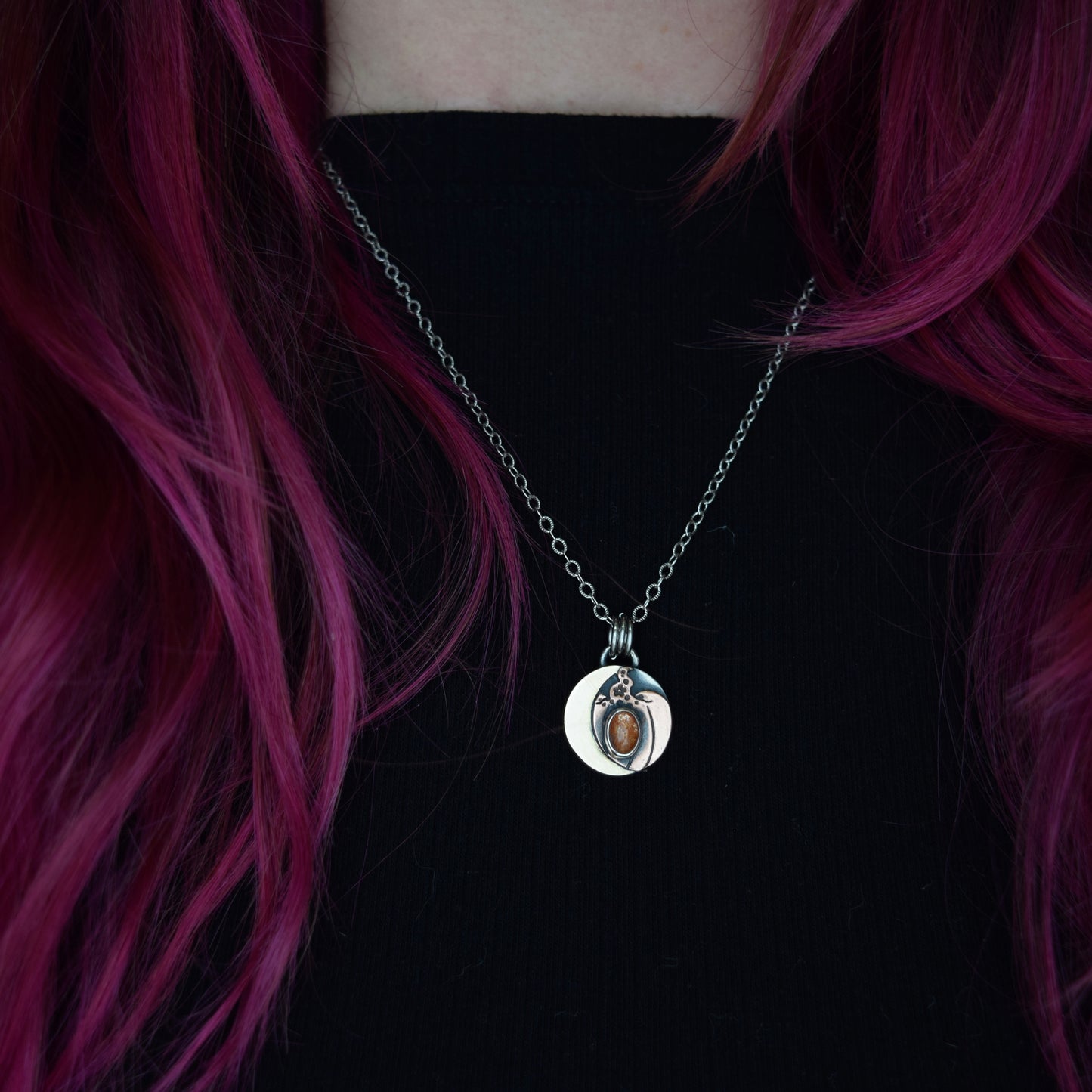 Double Sided Harvest Lunar Necklace with Gold Fill and Copper