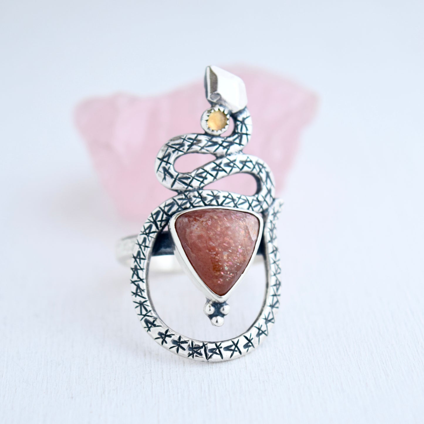 Serpent Ring with Sunstone and Citrine Size 10