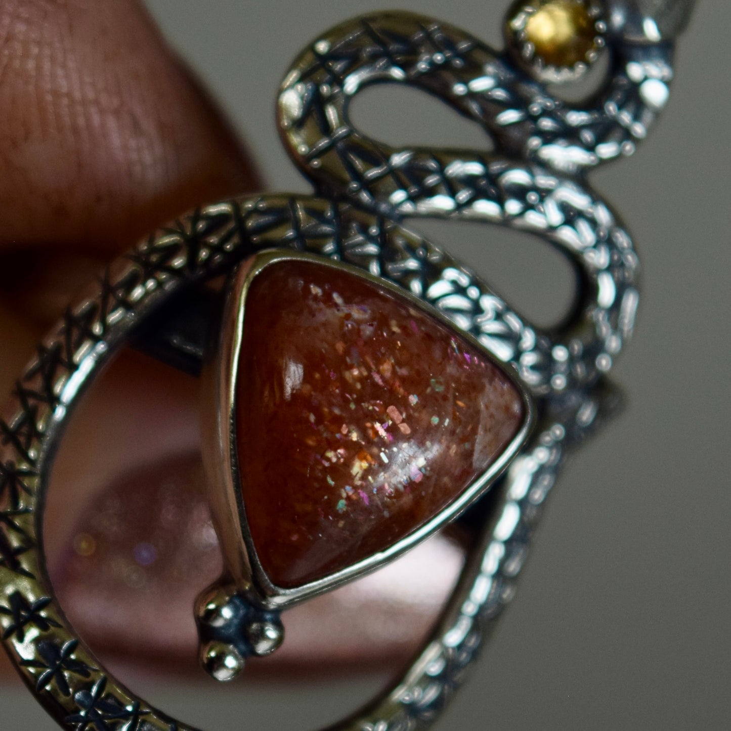 Serpent Ring with Sunstone and Citrine Size 10