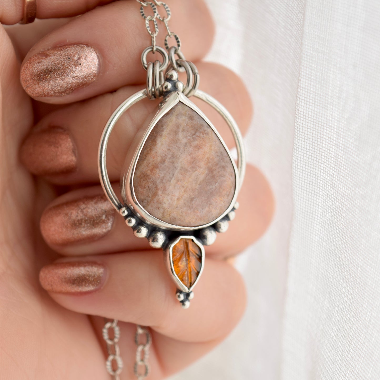 Pendulum Pendant with Sunstone and Kyanite