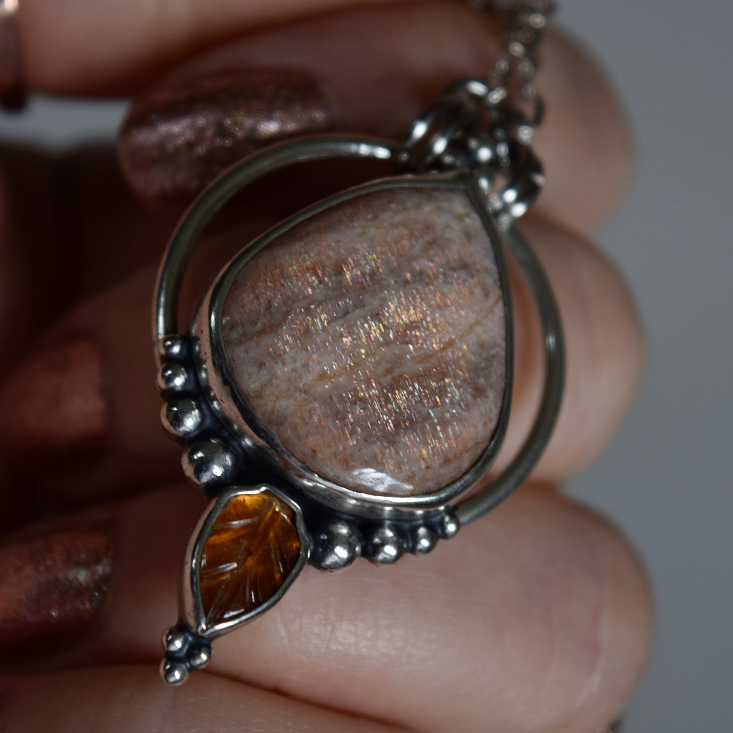 Pendulum Pendant with Sunstone and Kyanite