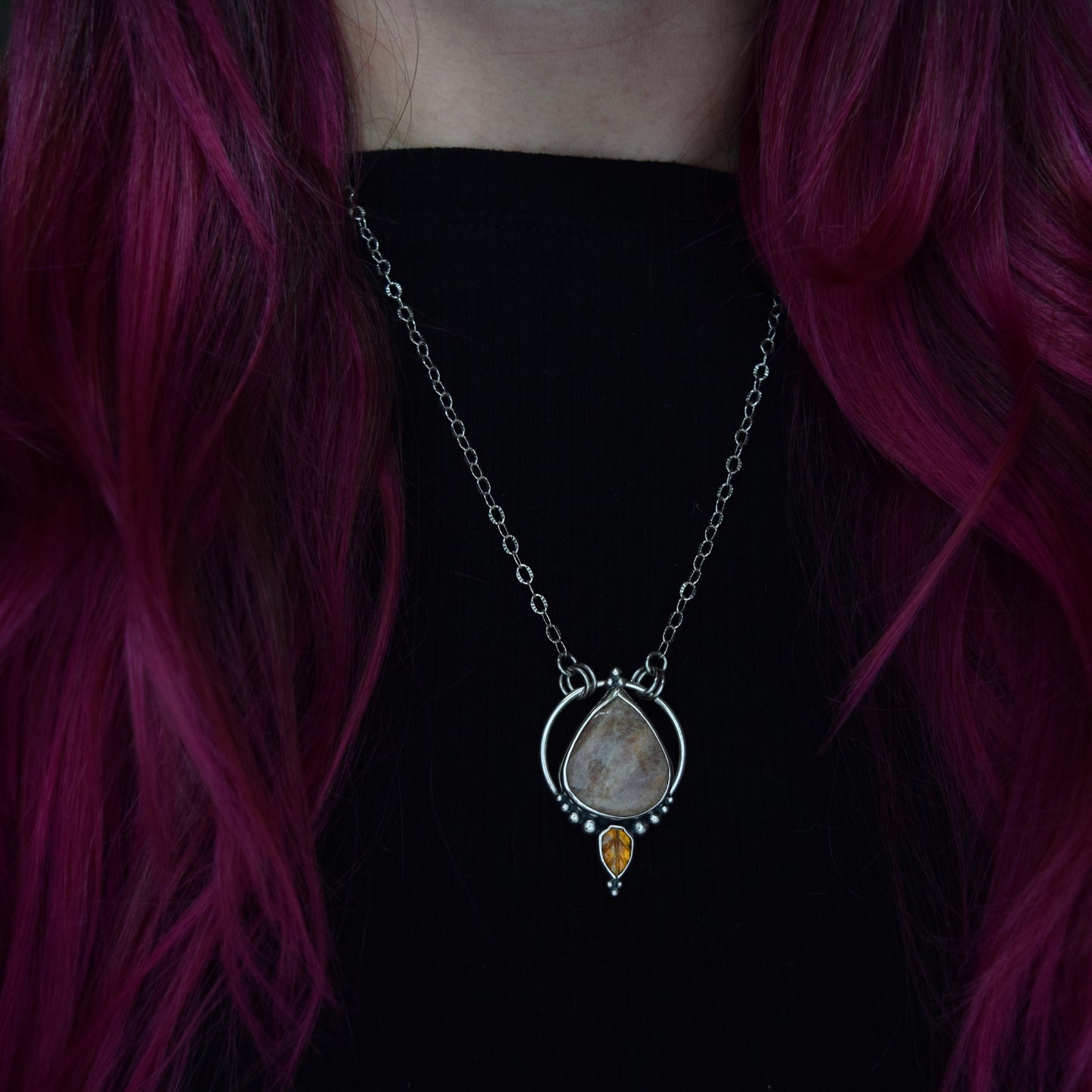 Pendulum Pendant with Sunstone and Kyanite