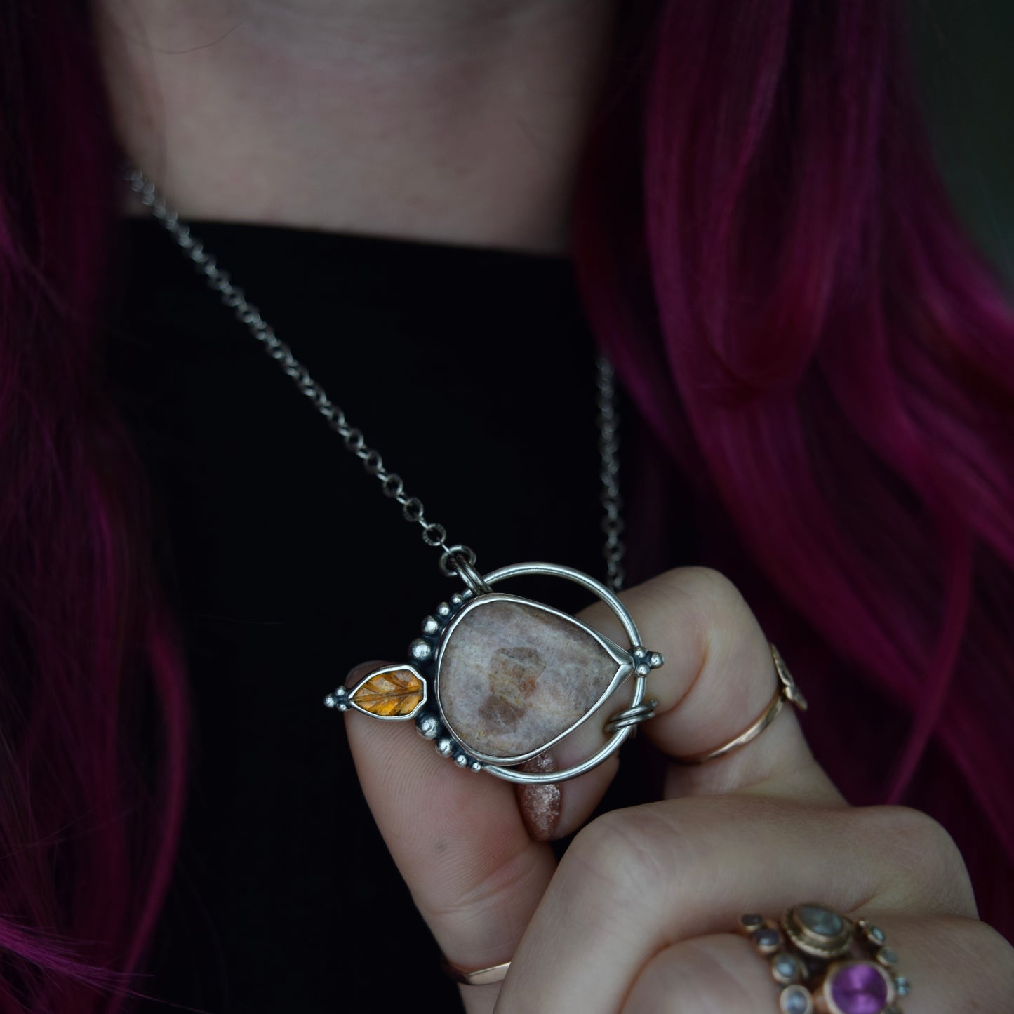 Pendulum Pendant with Sunstone and Kyanite