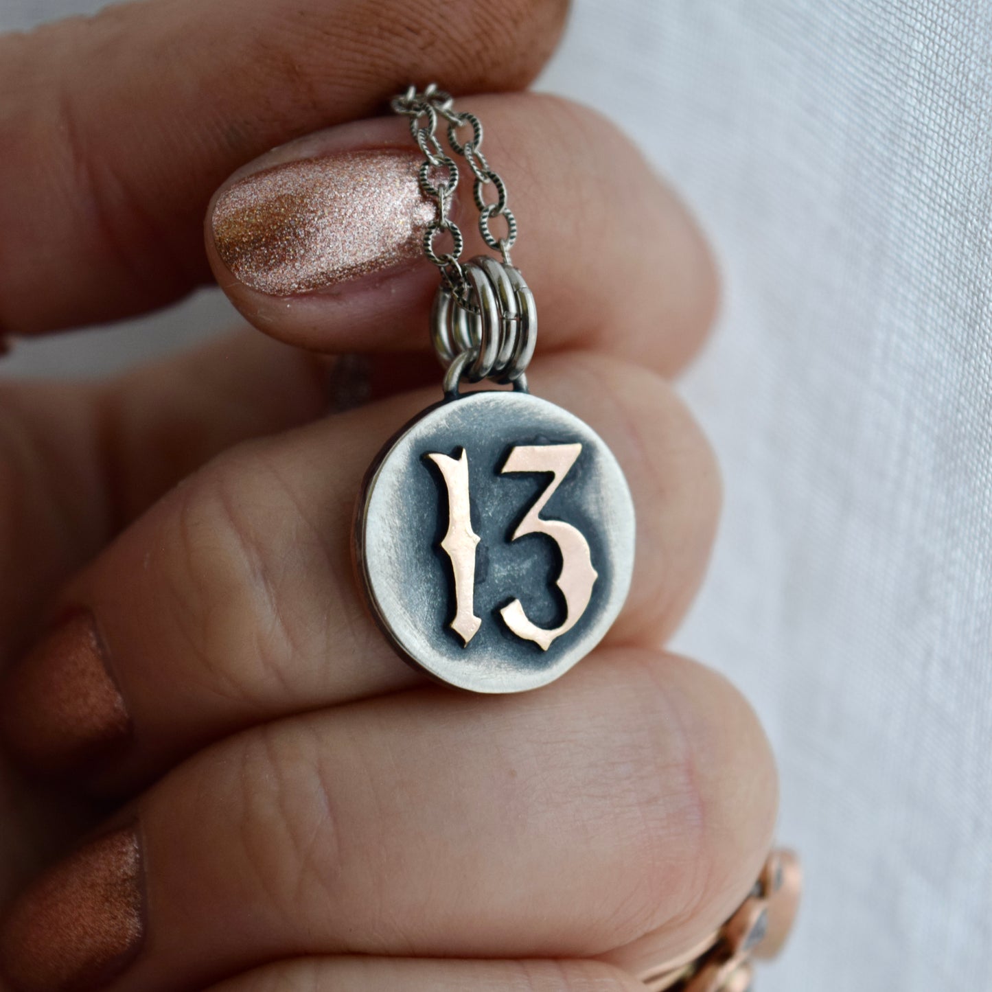 Double sided Lunar Phase Pendant with Copper and Gold Fill