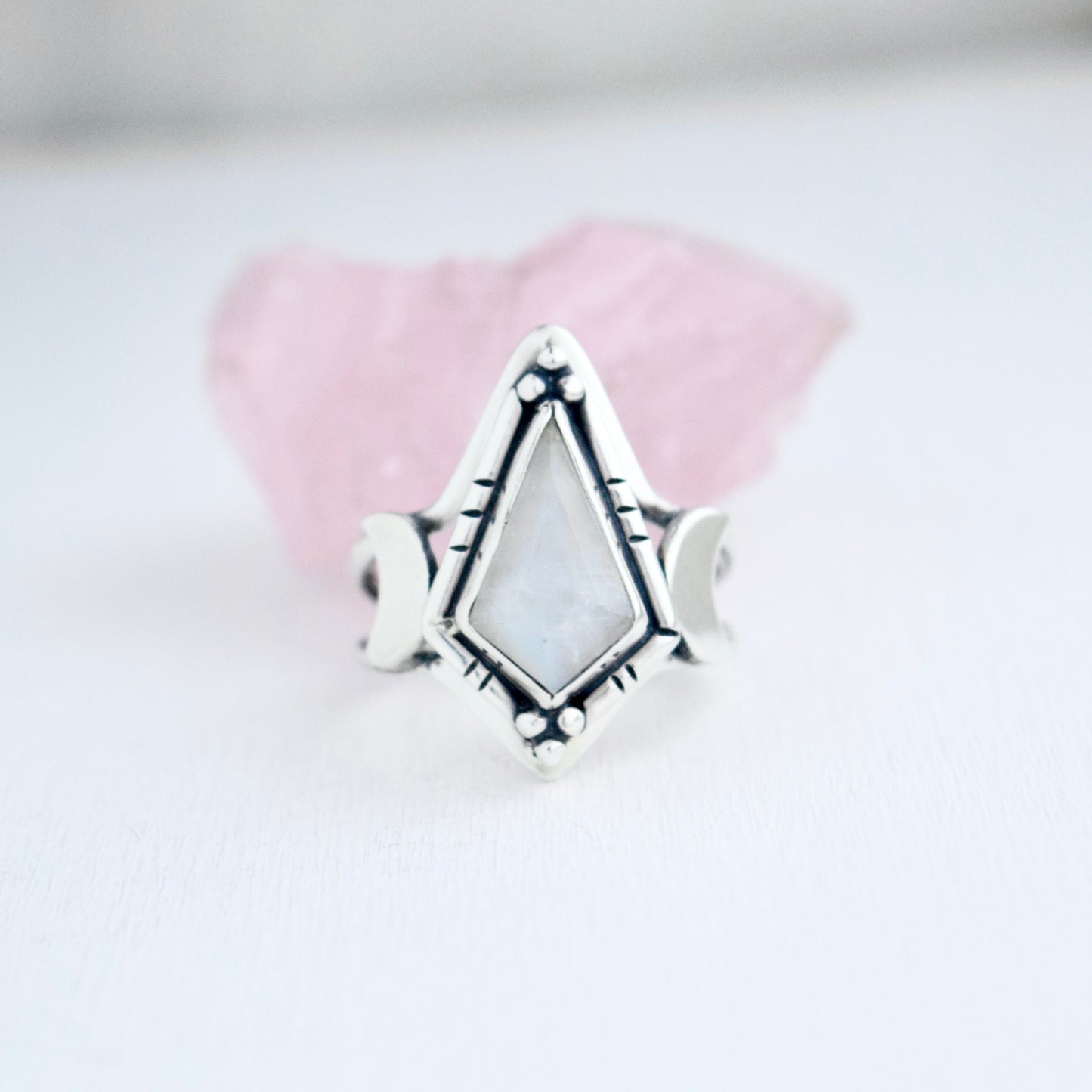 North Star Ring with Rainbow Moonstone Size 7.5