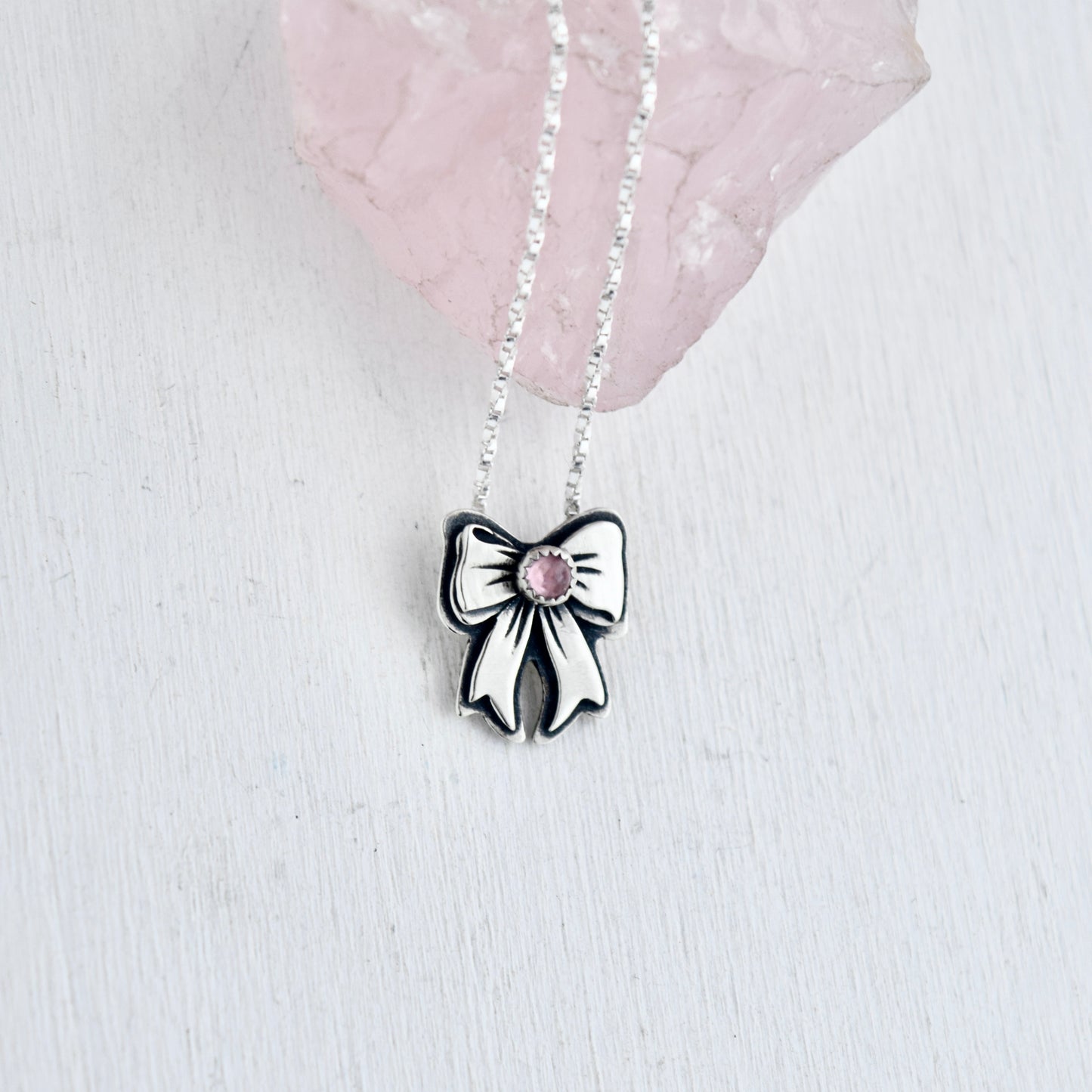 Pink Tourmaline Bow Necklace