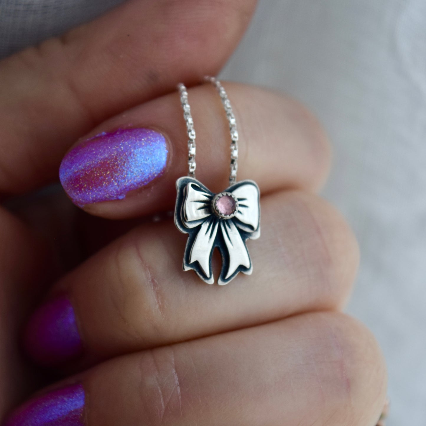 Pink Tourmaline Bow Necklace