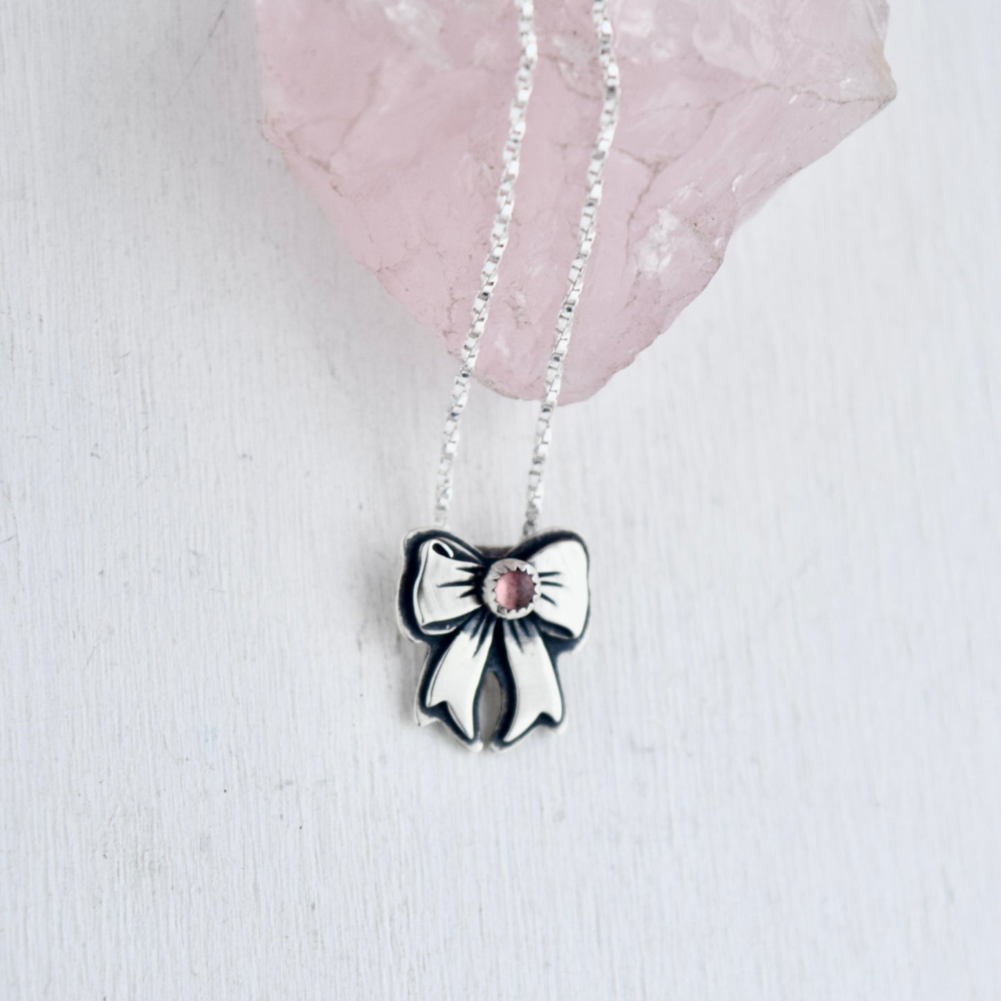 Pink Tourmaline Bow Necklace