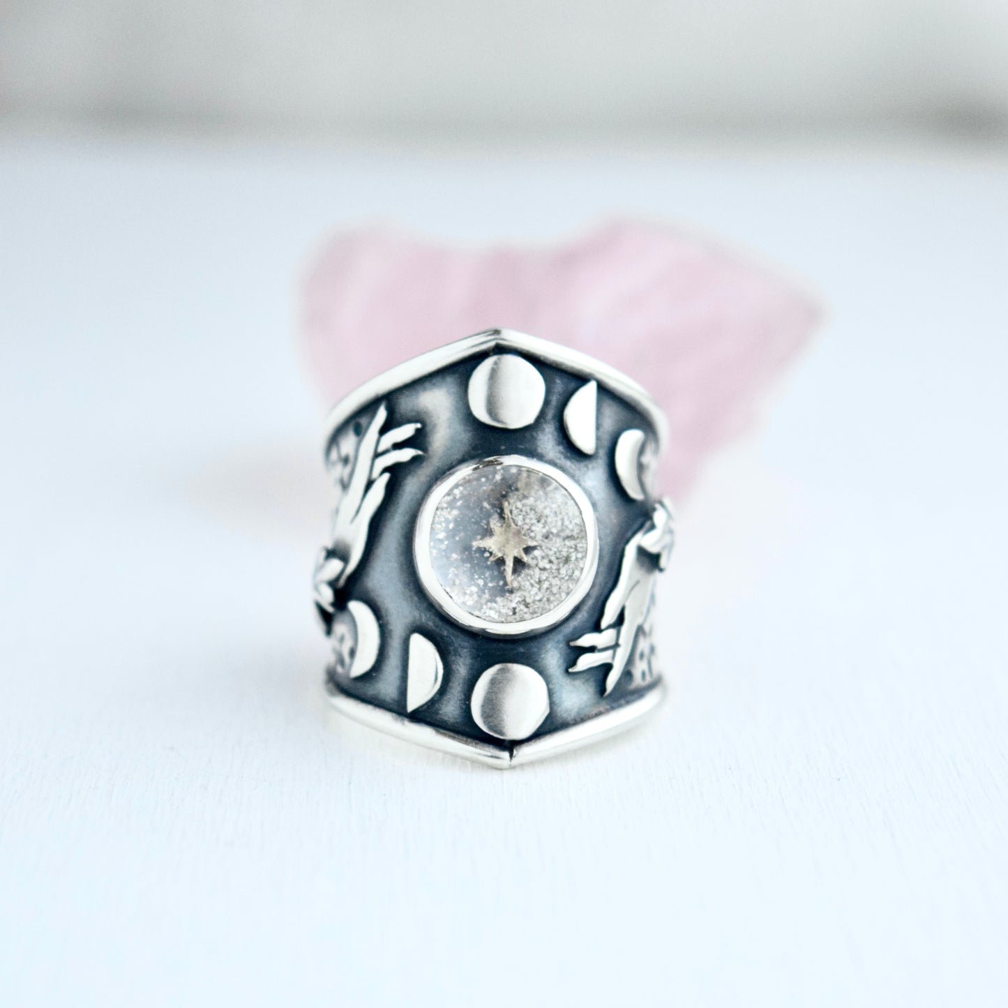 Winter Witch Armor Shield Ring with Clear Quartz size 7/7.25