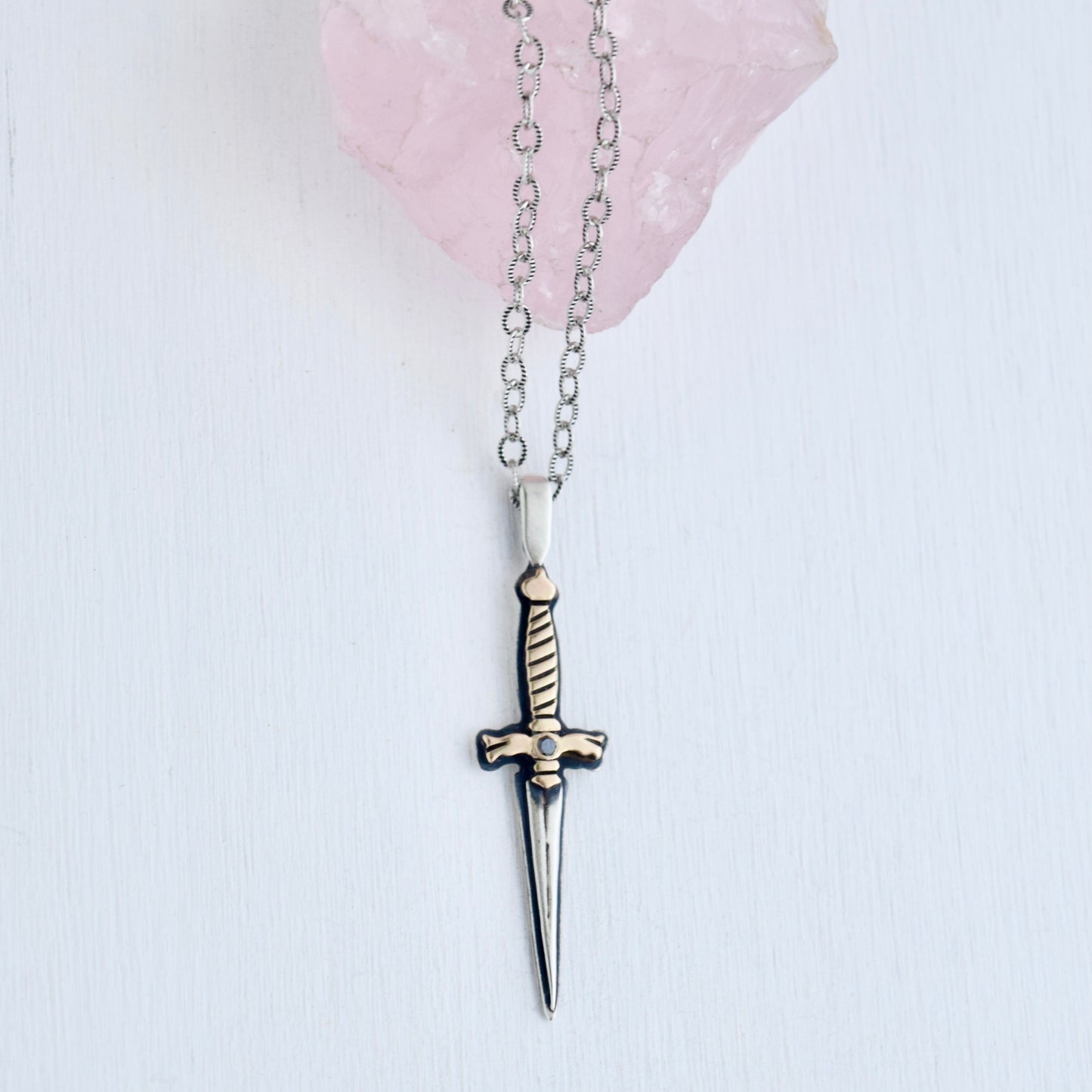 Dagger Necklace with .02c Black Diamond, and Yellow Gold Fill