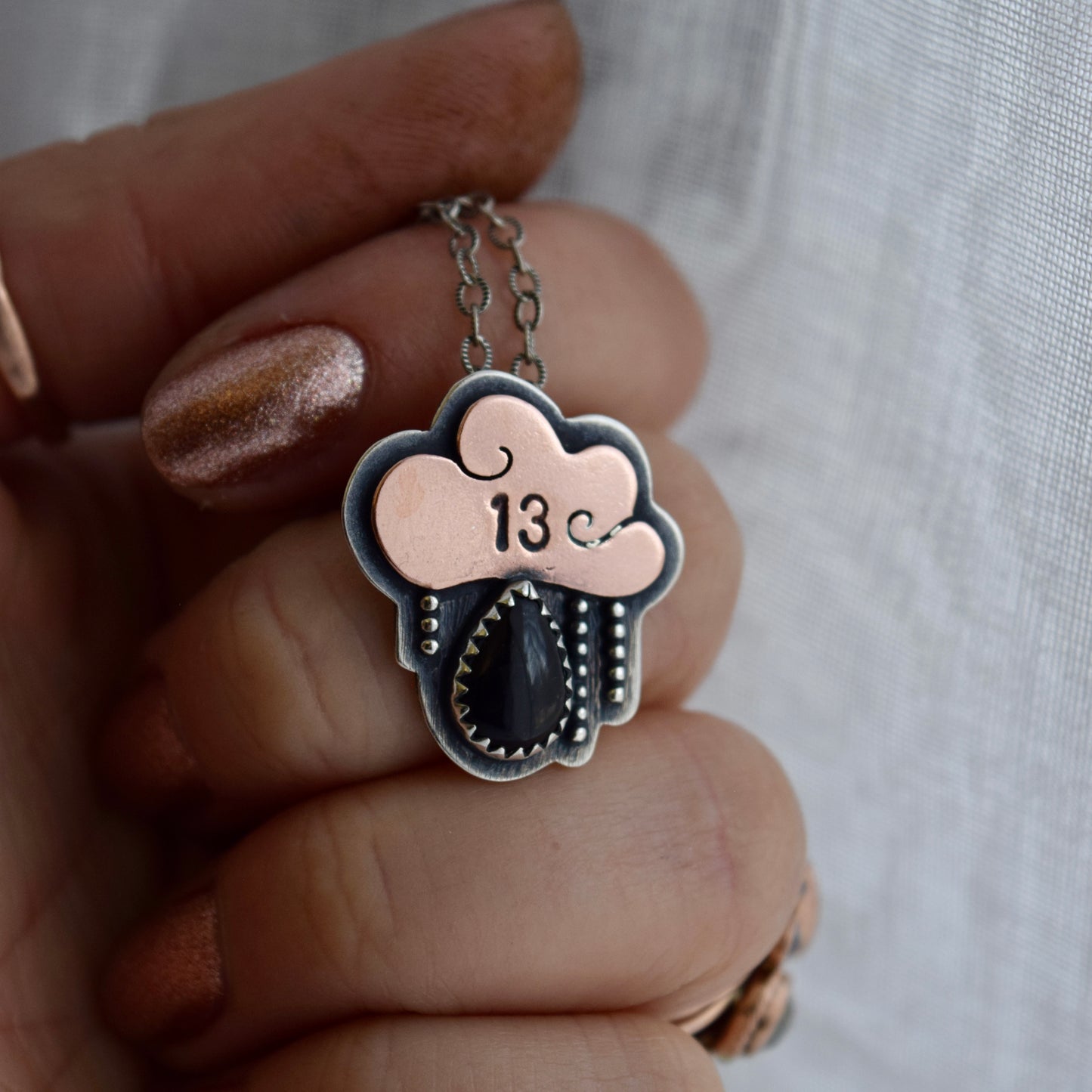 Friday the 13th Little Dark Cloud Necklace with Black Onyx #003