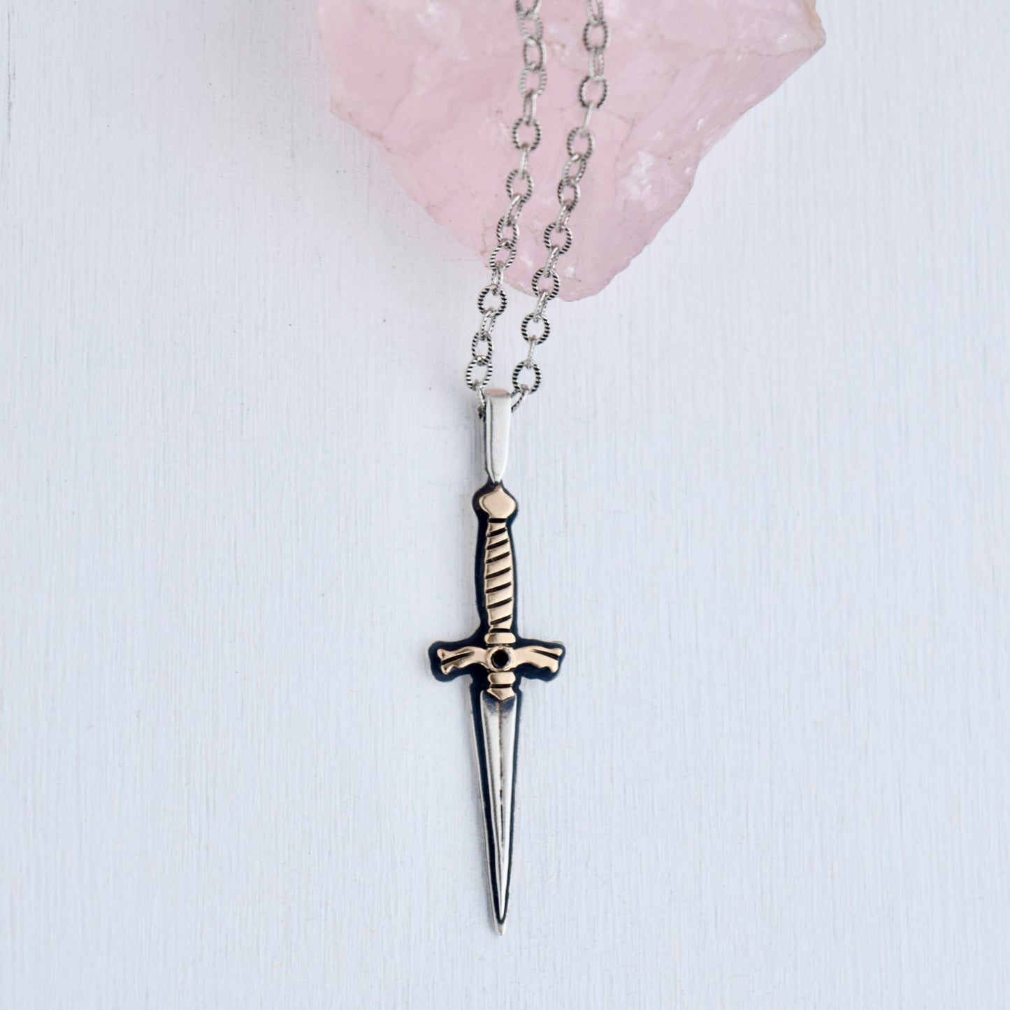 Dagger Necklace with .02c Black Diamond, and Yellow Gold Fill