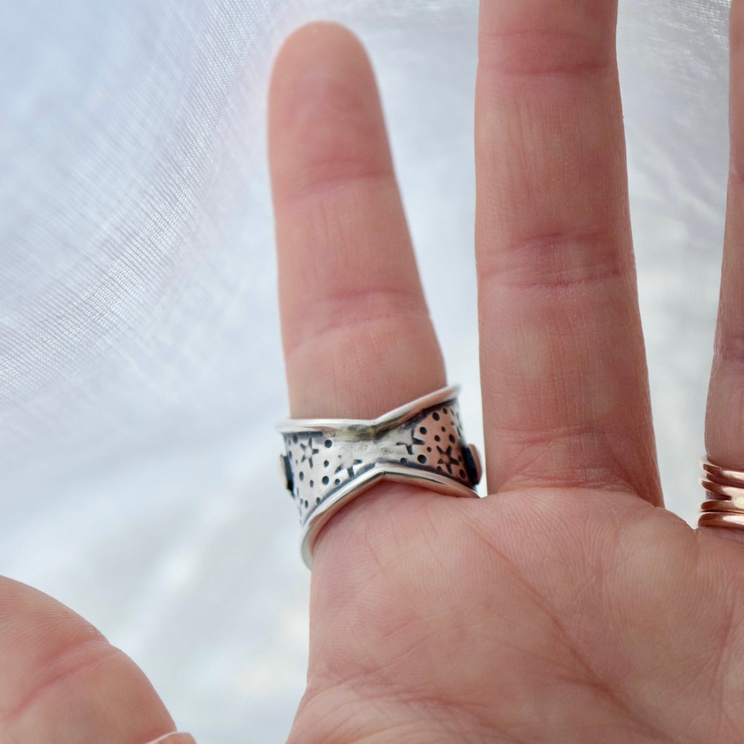 Winter Witch Armor Shield Ring with Clear Quartz size 7/7.25