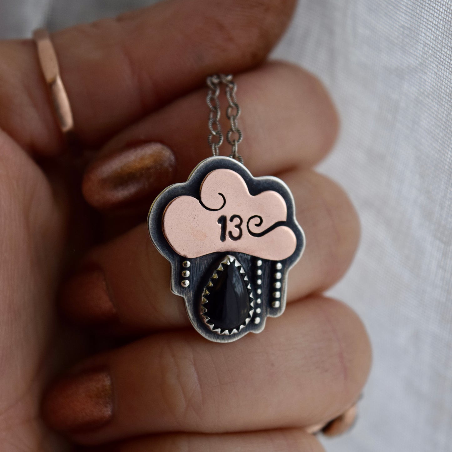 Friday the 13th Little Dark Cloud Necklace with Black Onyx #005