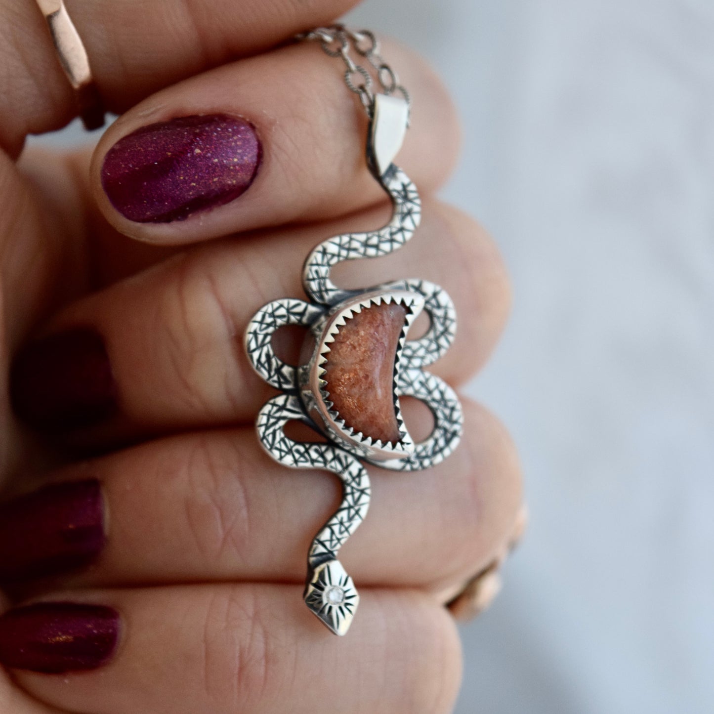 Serpent Moon Pendant with Sunstone and .02c Diamond