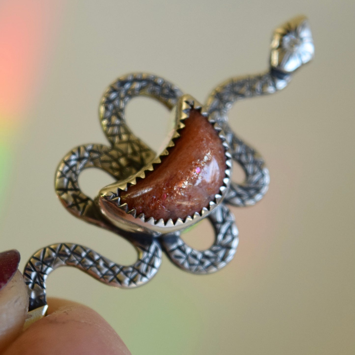 Serpent Moon Pendant with Sunstone and .02c Diamond