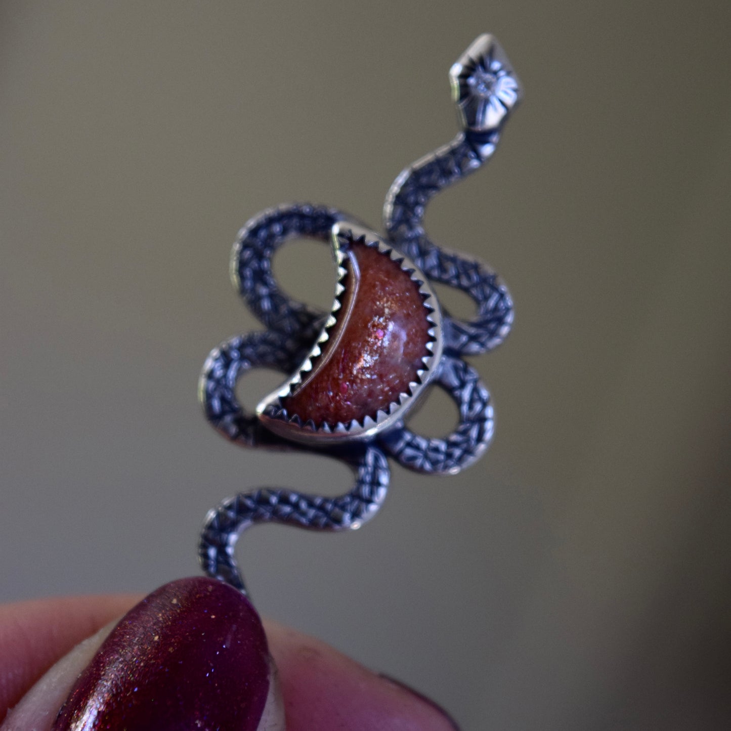 Serpent Moon Pendant with Sunstone and .02c Diamond