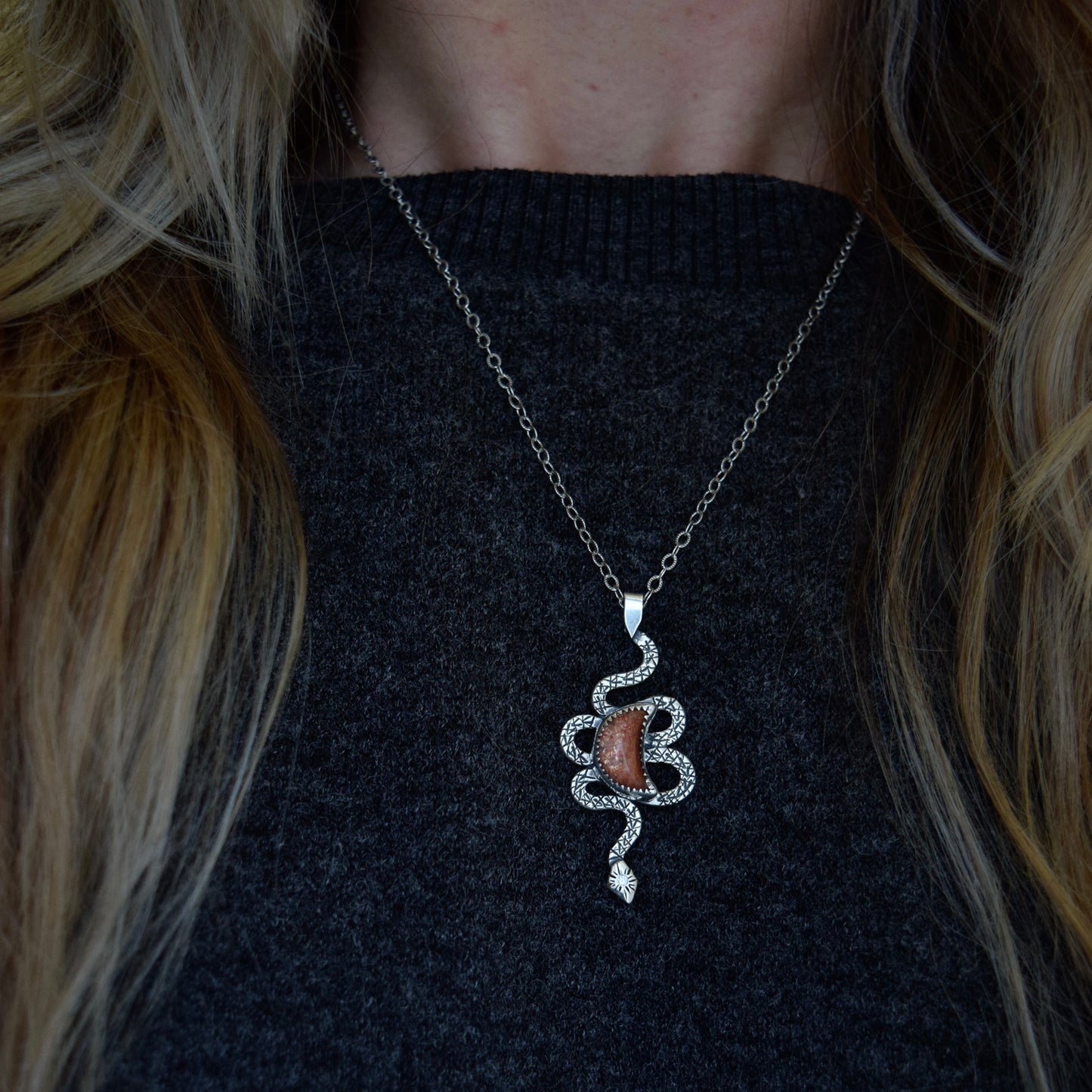 Serpent Moon Pendant with Sunstone and .02c Diamond