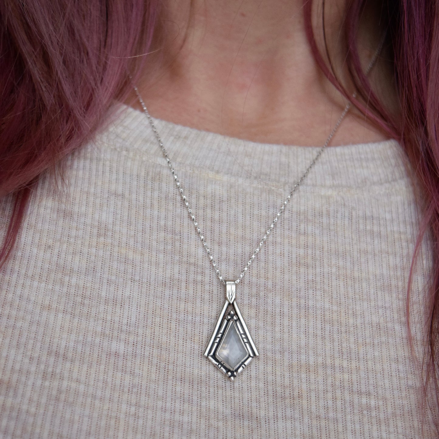 North Star Necklace with Rainbow Moonstone #001