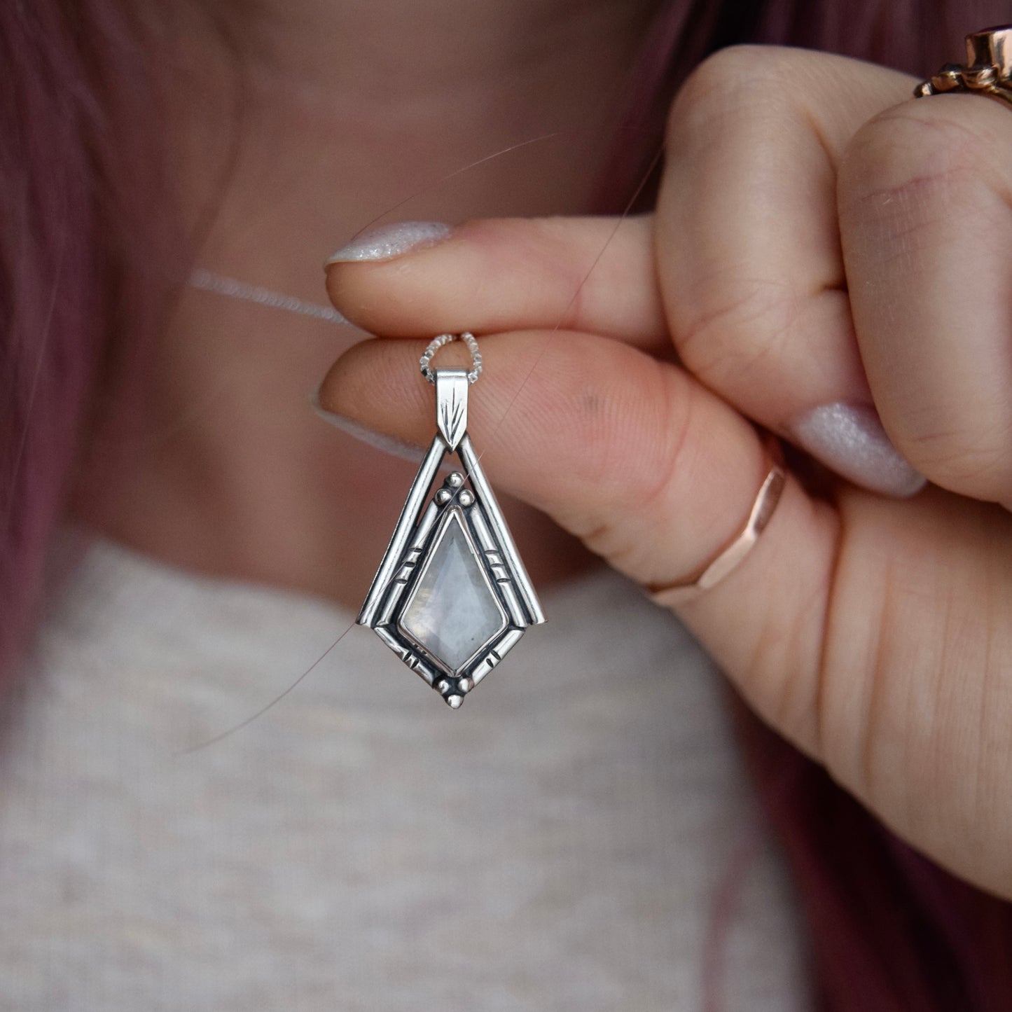 North Star Necklace with Rainbow Moonstone #001